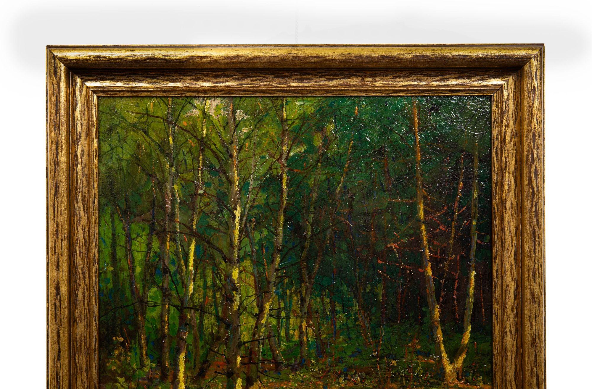 Peinture à l'huile impressionniste américaine - Paysage en bois de Charles Svensson en vente 12