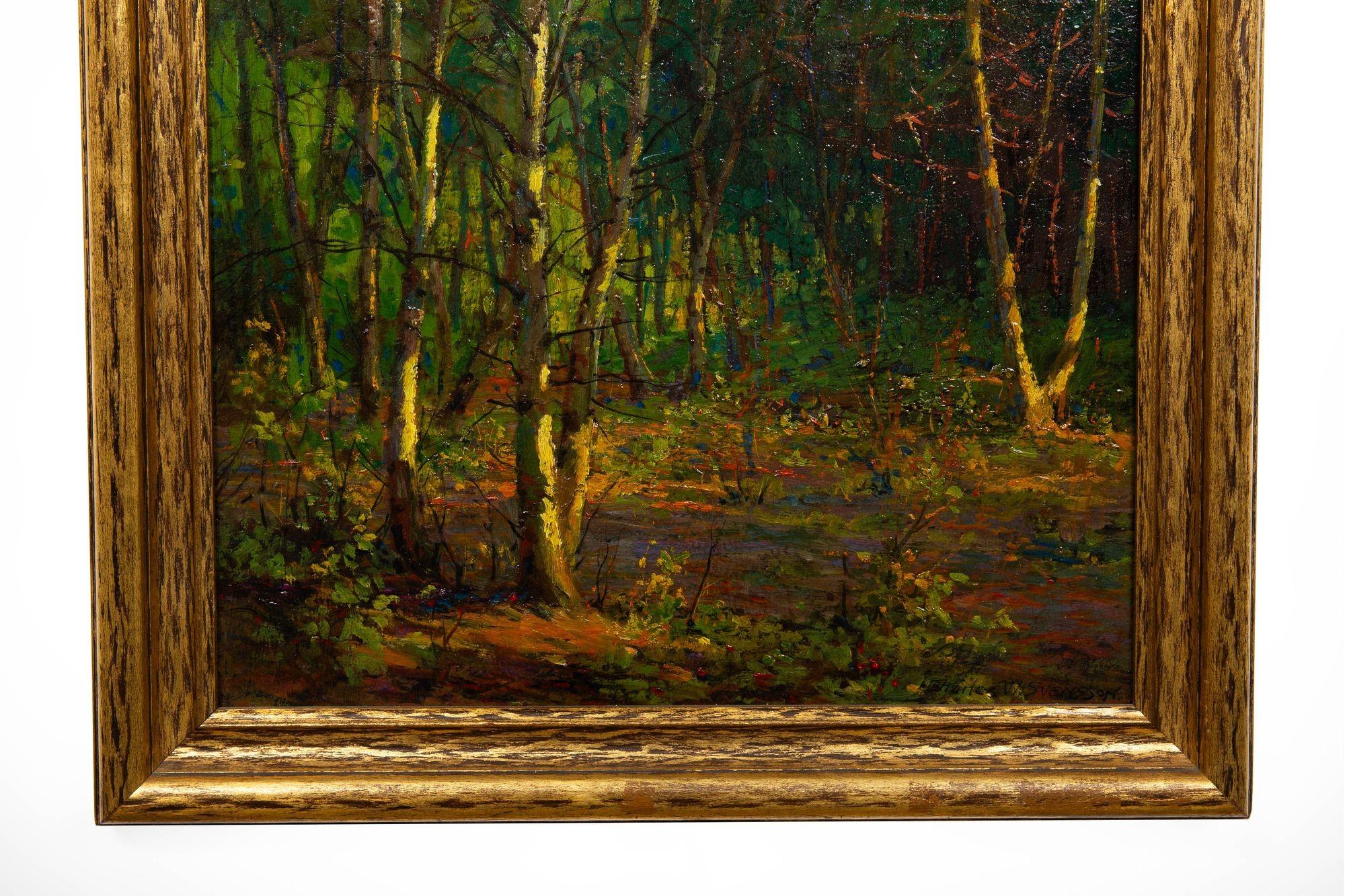 Peinture à l'huile impressionniste américaine - Paysage en bois de Charles Svensson en vente 13