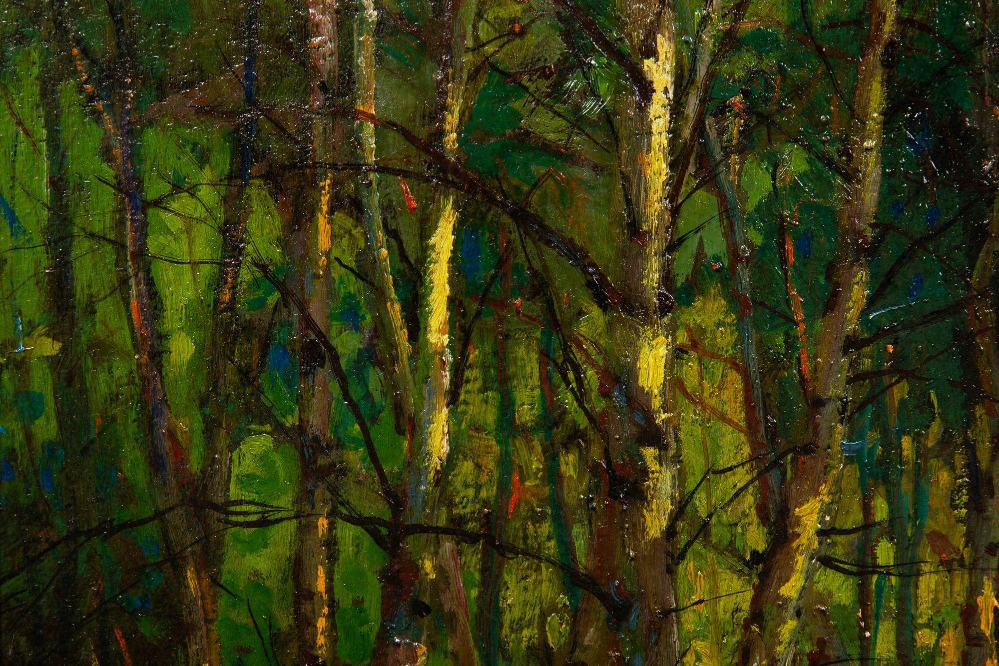 Peinture à l'huile impressionniste américaine - Paysage en bois de Charles Svensson Bon état - En vente à Shippensburg, PA