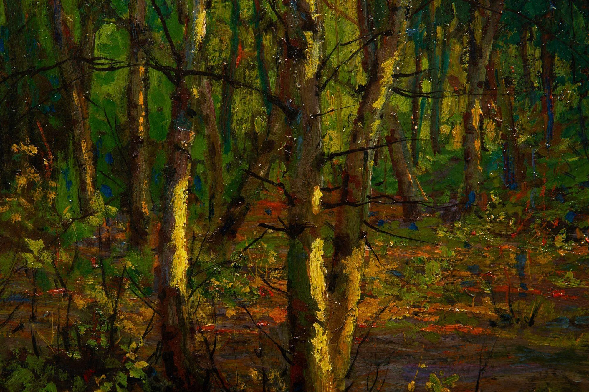 20ième siècle Peinture à l'huile impressionniste américaine - Paysage en bois de Charles Svensson en vente