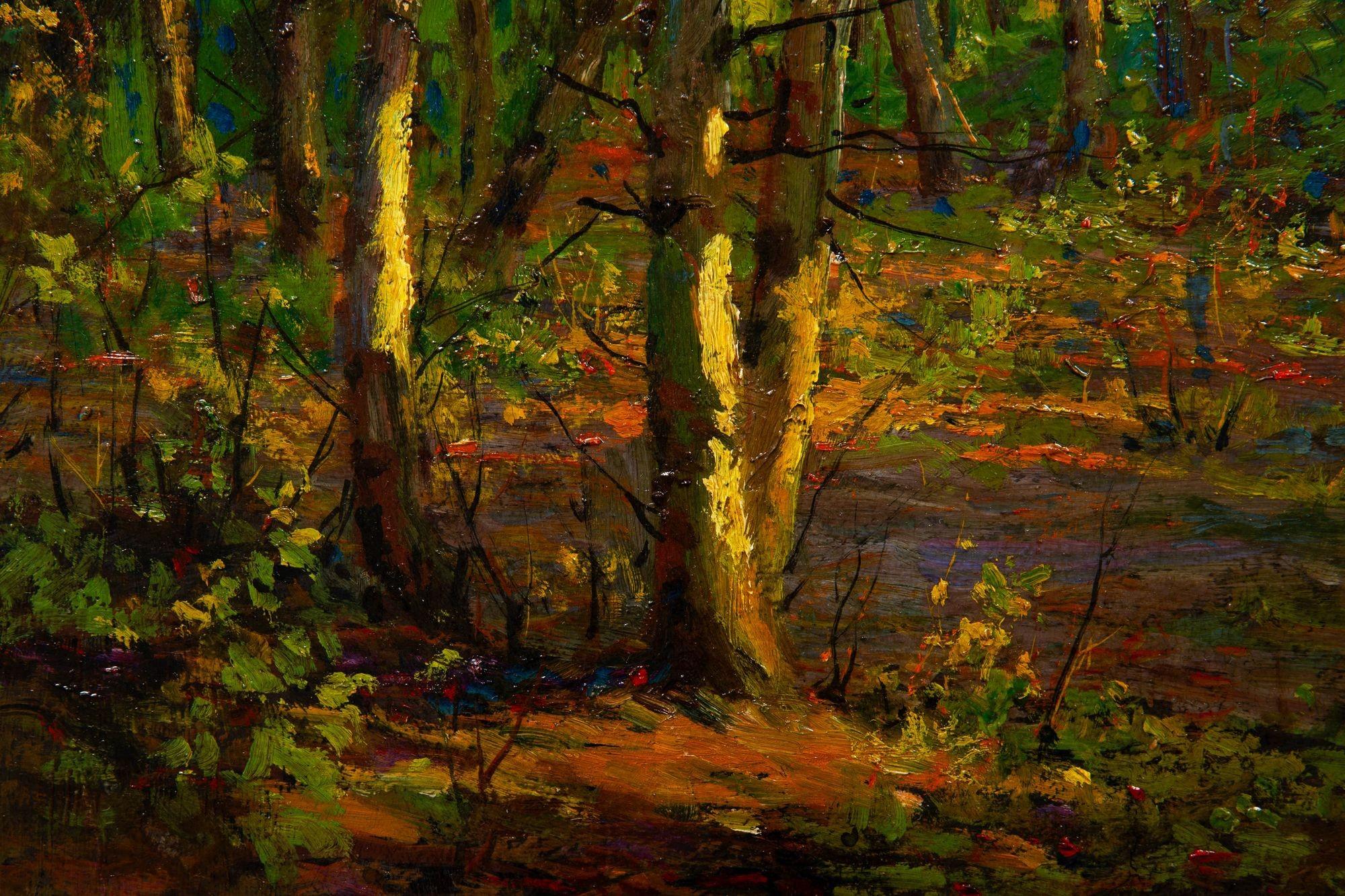 Peinture à l'huile impressionniste américaine - Paysage en bois de Charles Svensson en vente 3