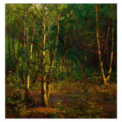 Pittura ad olio impressionista americana "Wood Landscape" di Charles Svensson