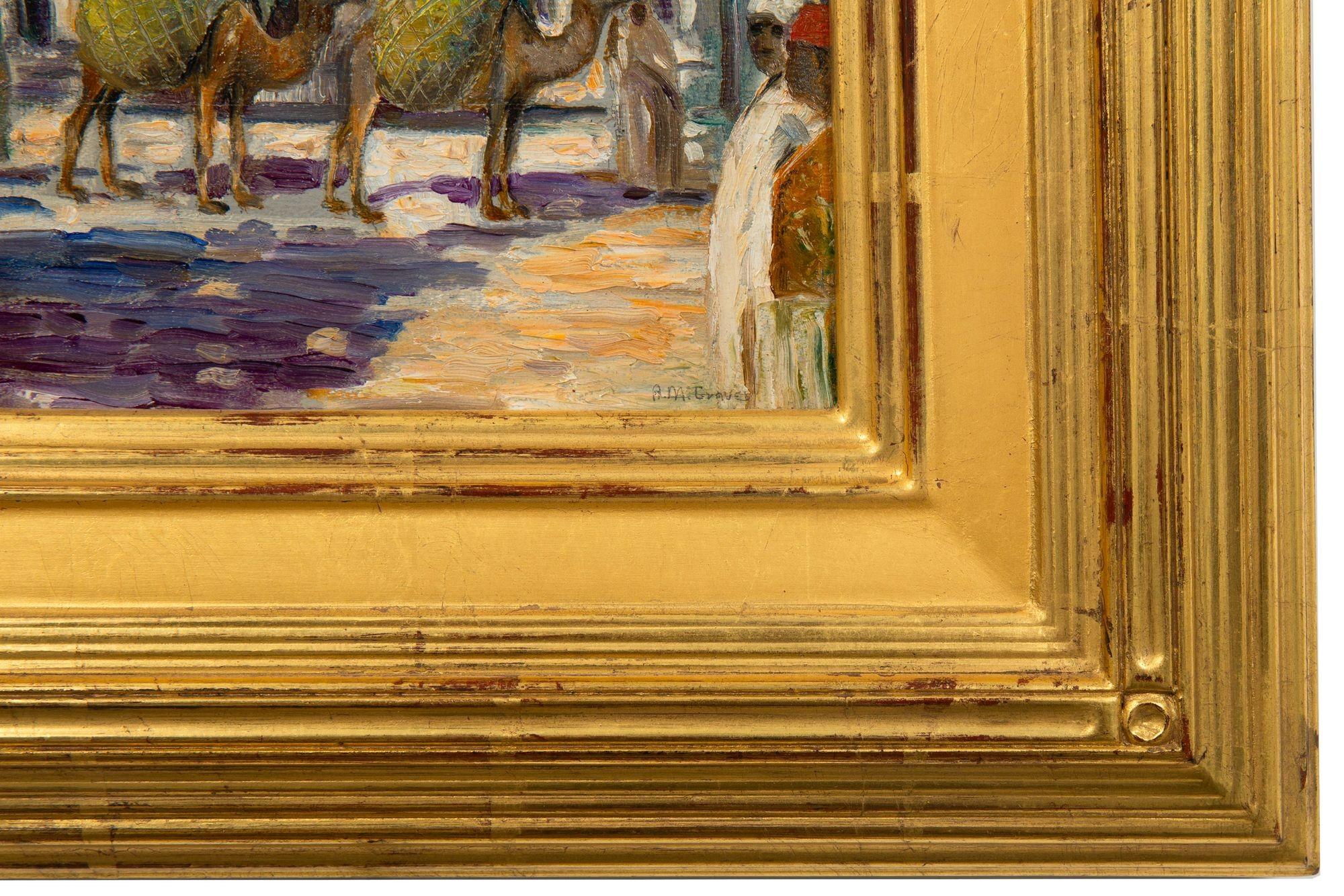 Peinture impressionniste américaine d'Albert Graves représentant un chameau à Souq al Jum'aa en vente 5
