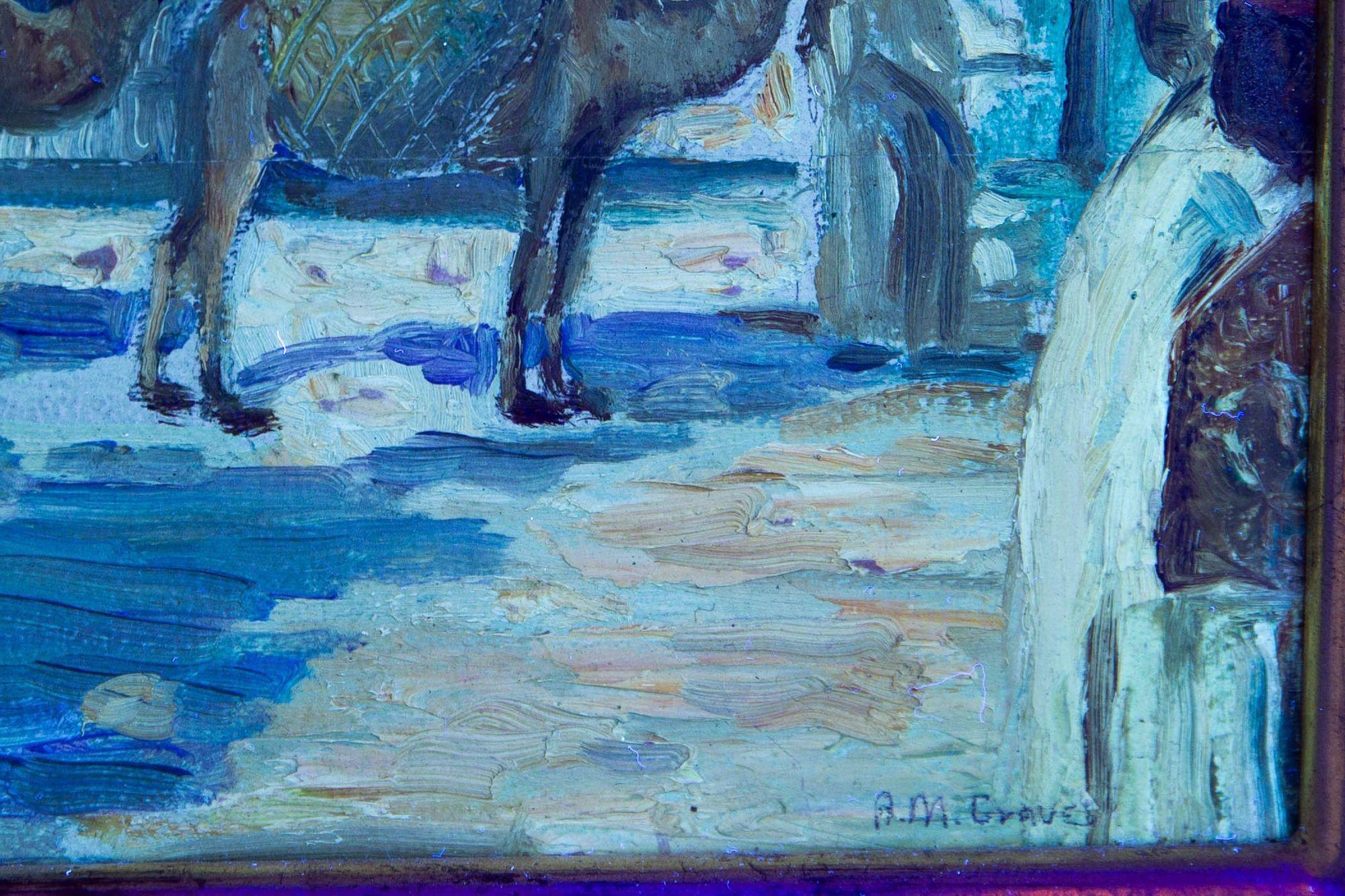 Peinture impressionniste américaine d'Albert Graves représentant un chameau à Souq al Jum'aa en vente 12