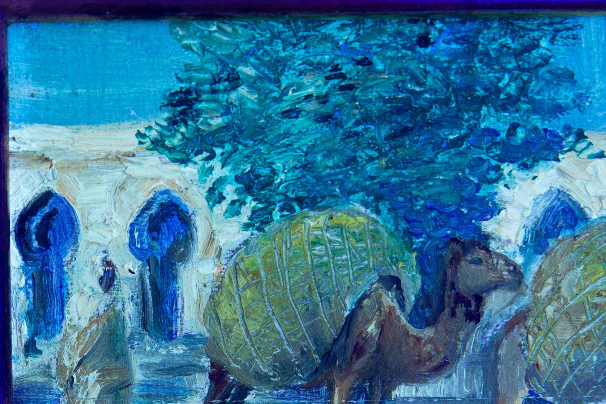 Peinture impressionniste américaine d'Albert Graves représentant un chameau à Souq al Jum'aa en vente 13