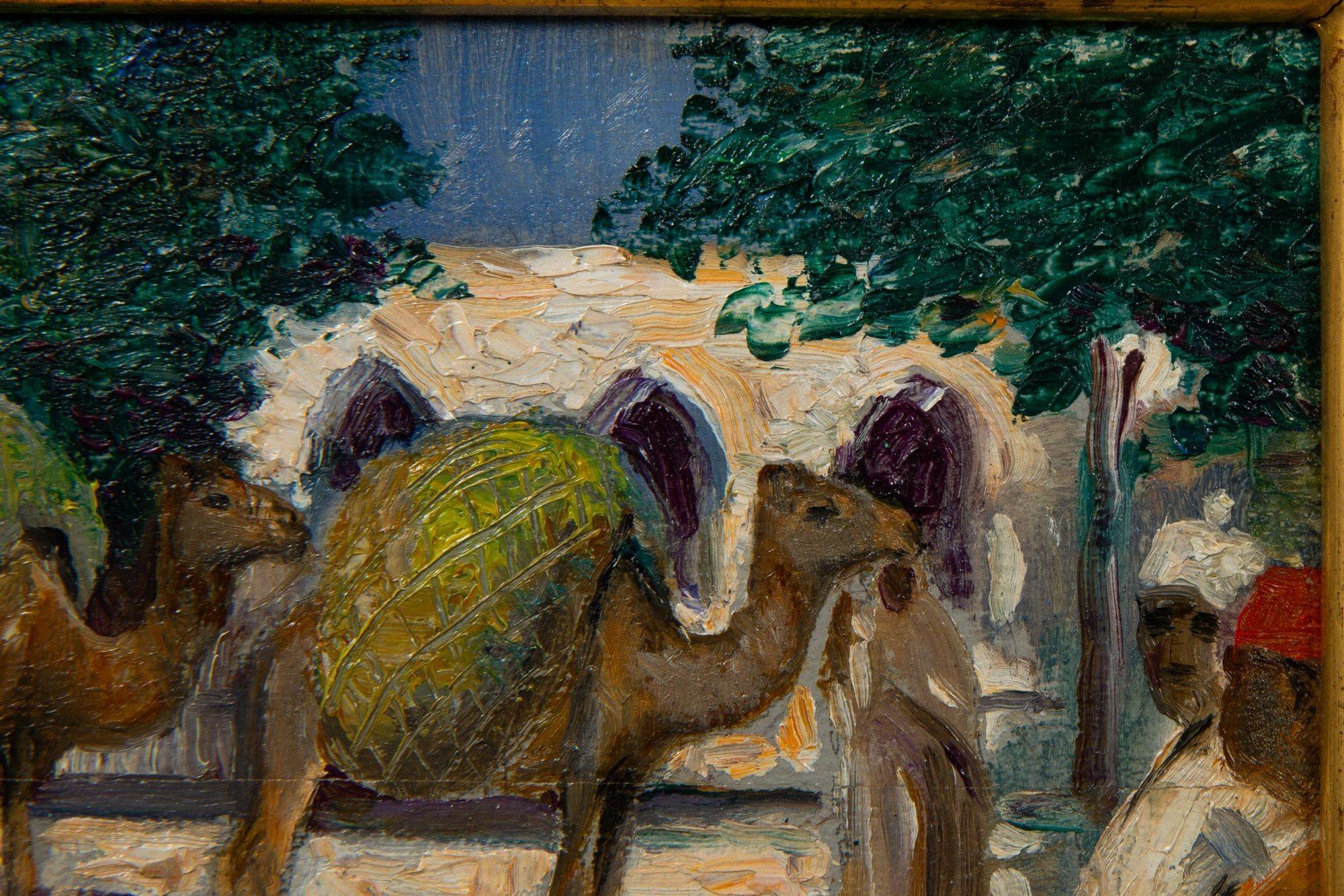 Peinture impressionniste américaine d'Albert Graves représentant un chameau à Souq al Jum'aa Bon état - En vente à Shippensburg, PA