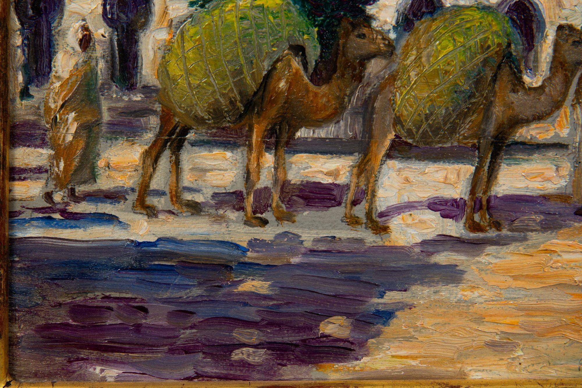 20ième siècle Peinture impressionniste américaine d'Albert Graves représentant un chameau à Souq al Jum'aa en vente