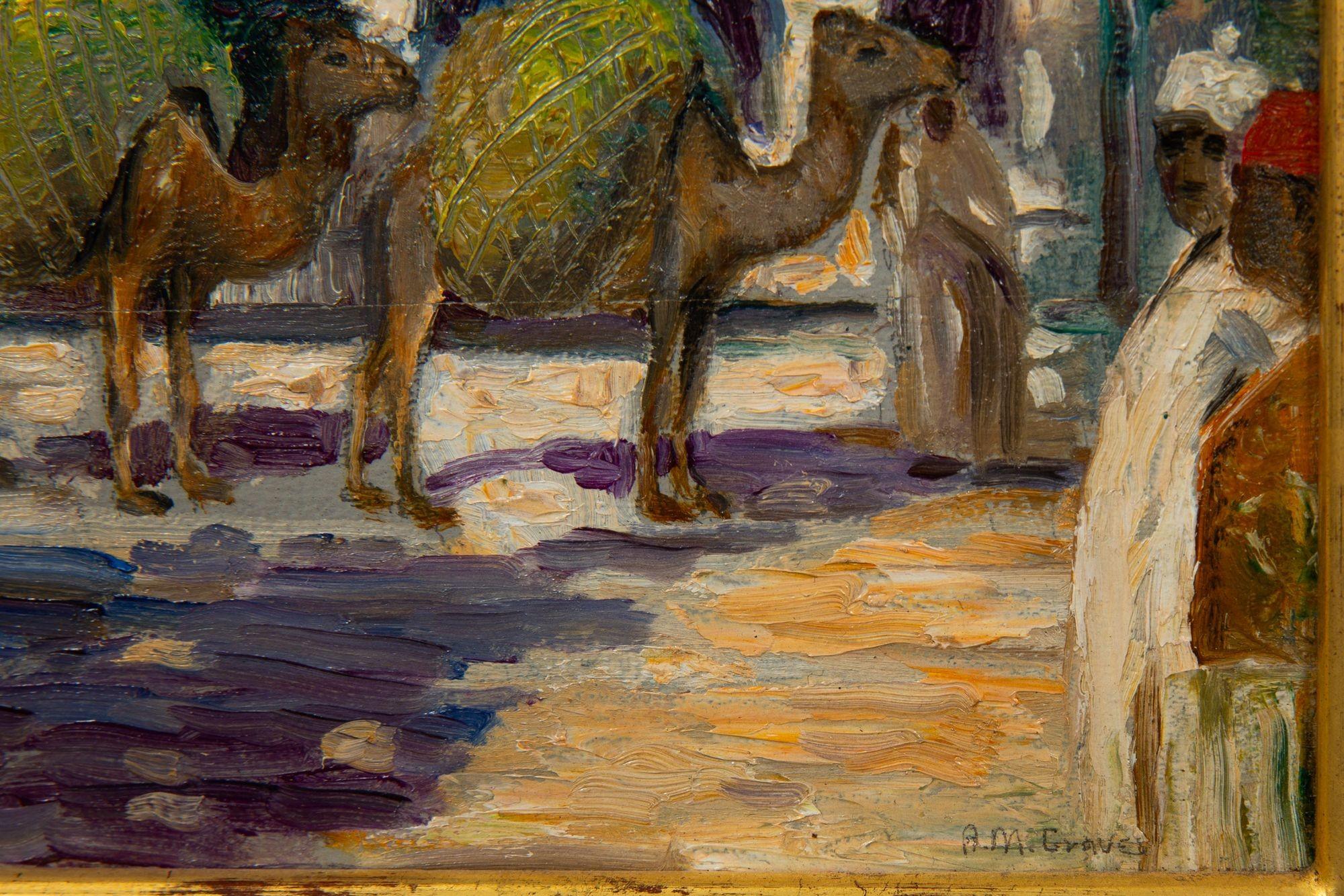 Peinture impressionniste américaine d'Albert Graves représentant un chameau à Souq al Jum'aa en vente 1
