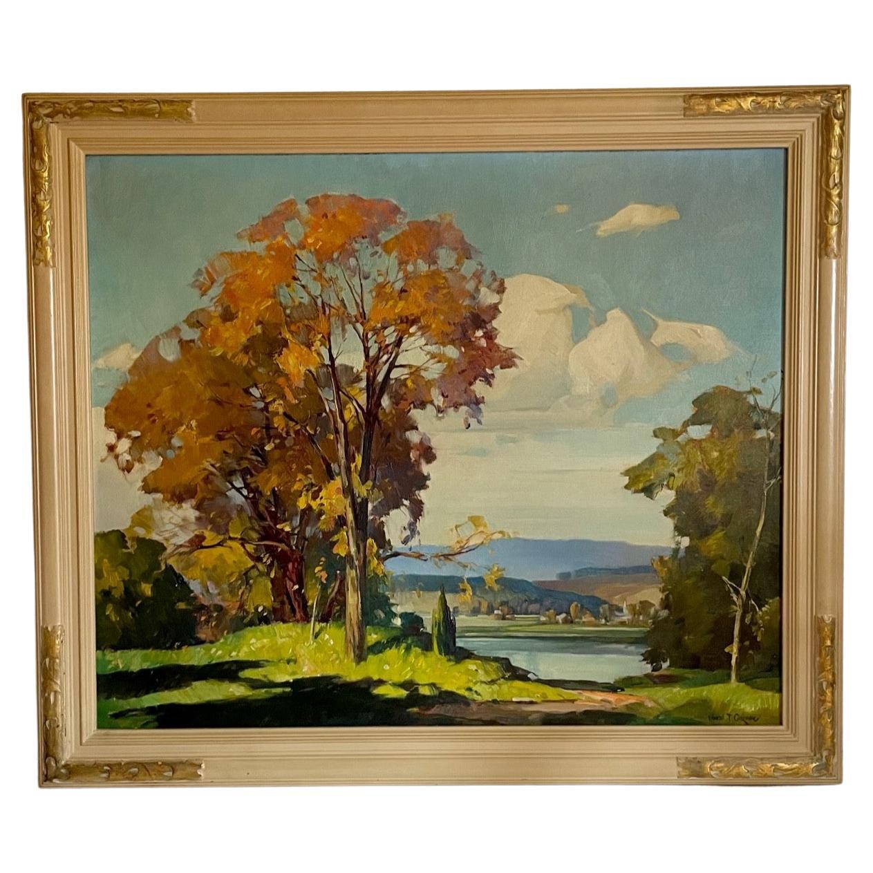 American Impressionist Painting Signed E. T. Grigware, Newcomb Macklin Frame For Sale