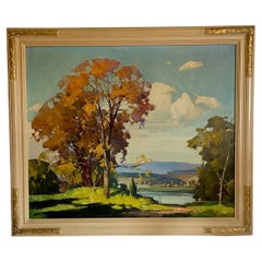 Pintura impresionista americana firmada E. T. Grigware, marco Newcomb Macklin