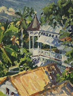 Mid 20th Century American Impressionist Oil Colorful Garden Landscape View