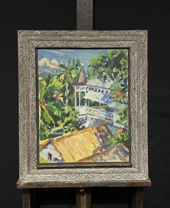 Mid 20th Century American Impressionist Oil Colorful Garden Landscape View