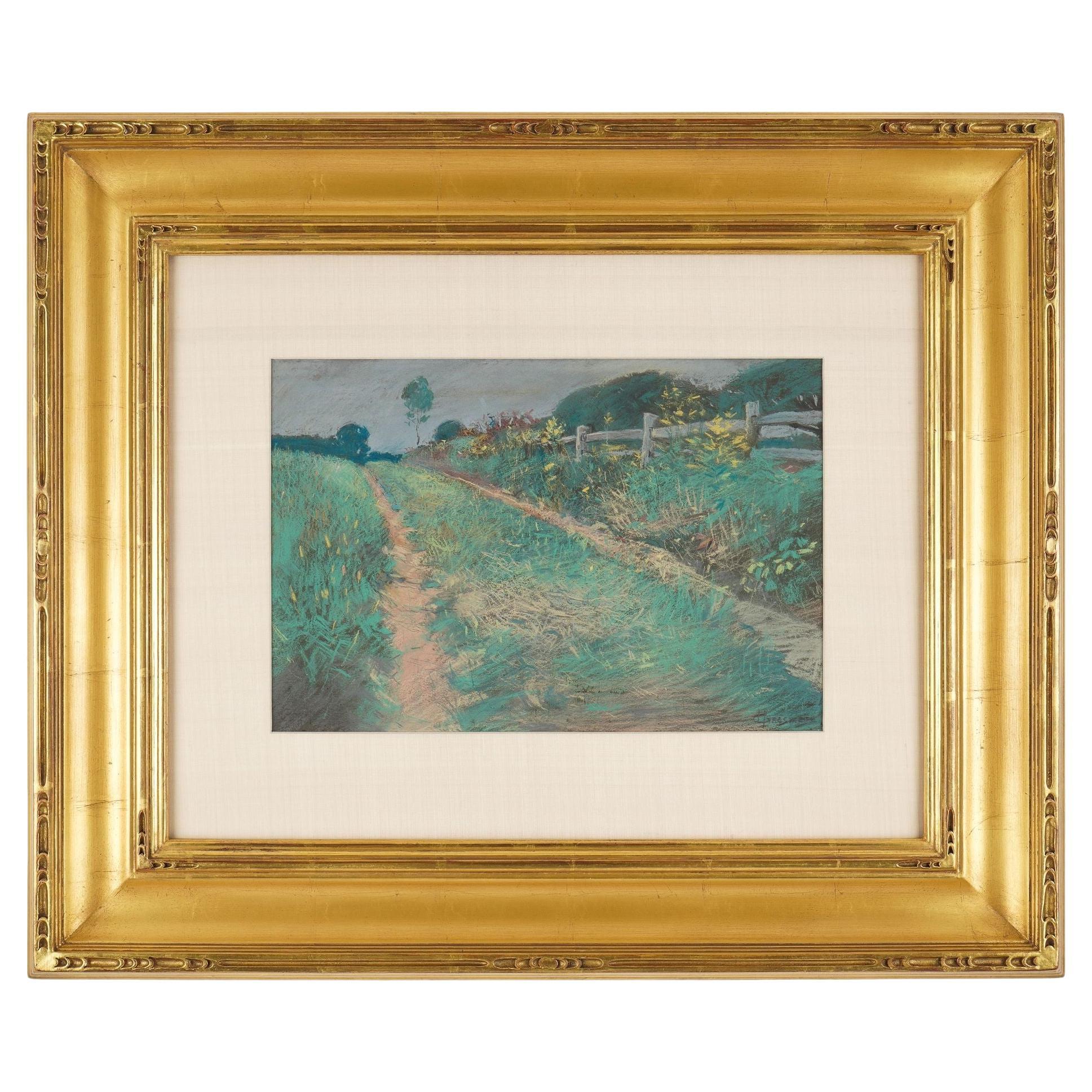 American Impressionist pastel on paper of a summer landscape, 1890-1910