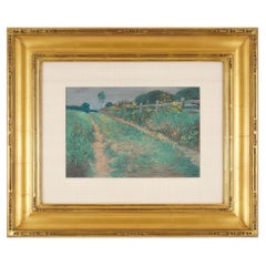 Antique American Impressionist pastel on paper of a summer landscape, 1890-1910