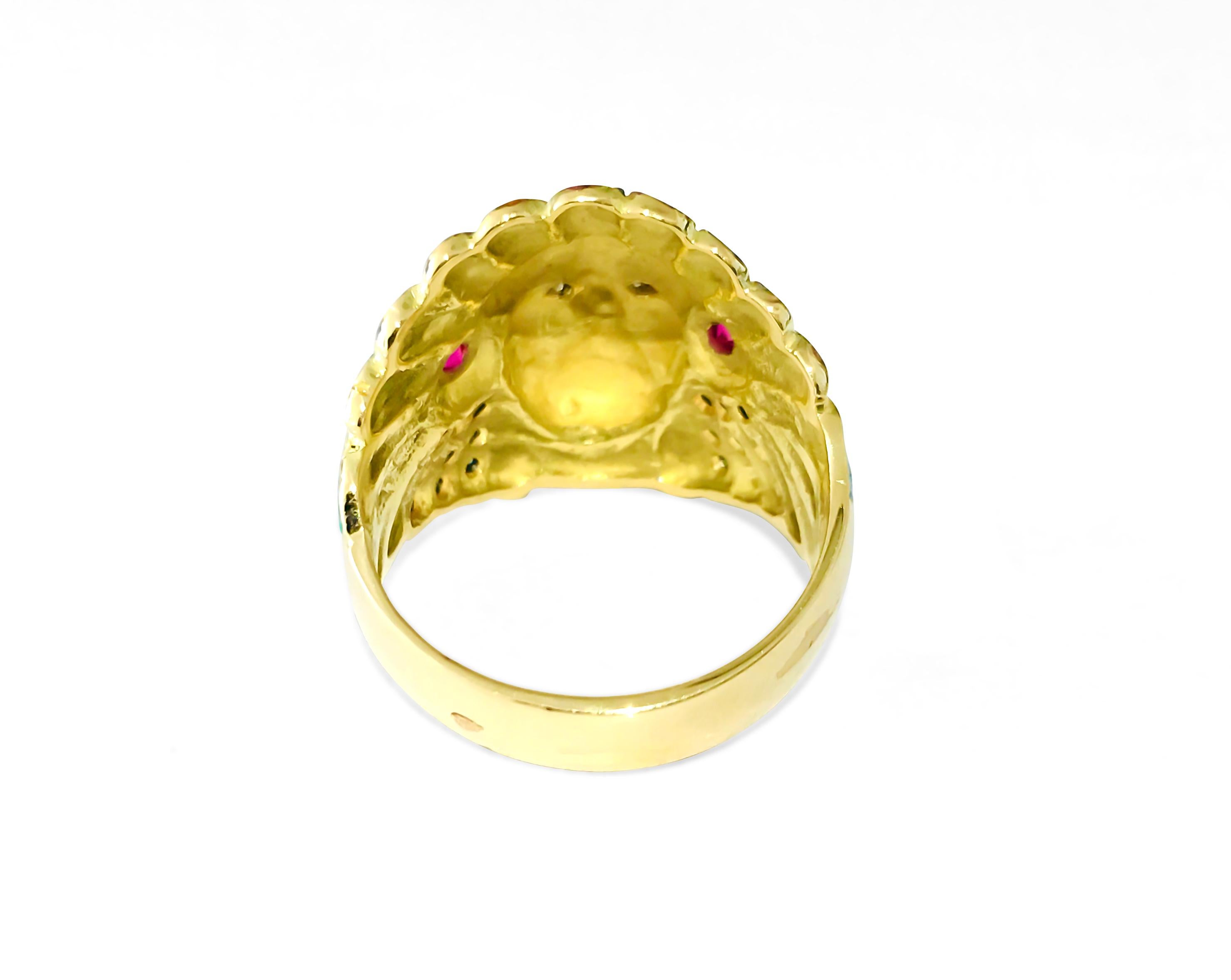 Brilliant Cut American Indian. 18k, 0.85 carat Diamond & Ruby Ring For Sale
