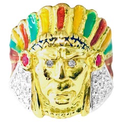 Used American Indian. 18k, 0.85 carat Diamond & Ruby Ring