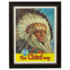 American Indian "Chief" Santa Fe Railway Travel Poster, circa 1947