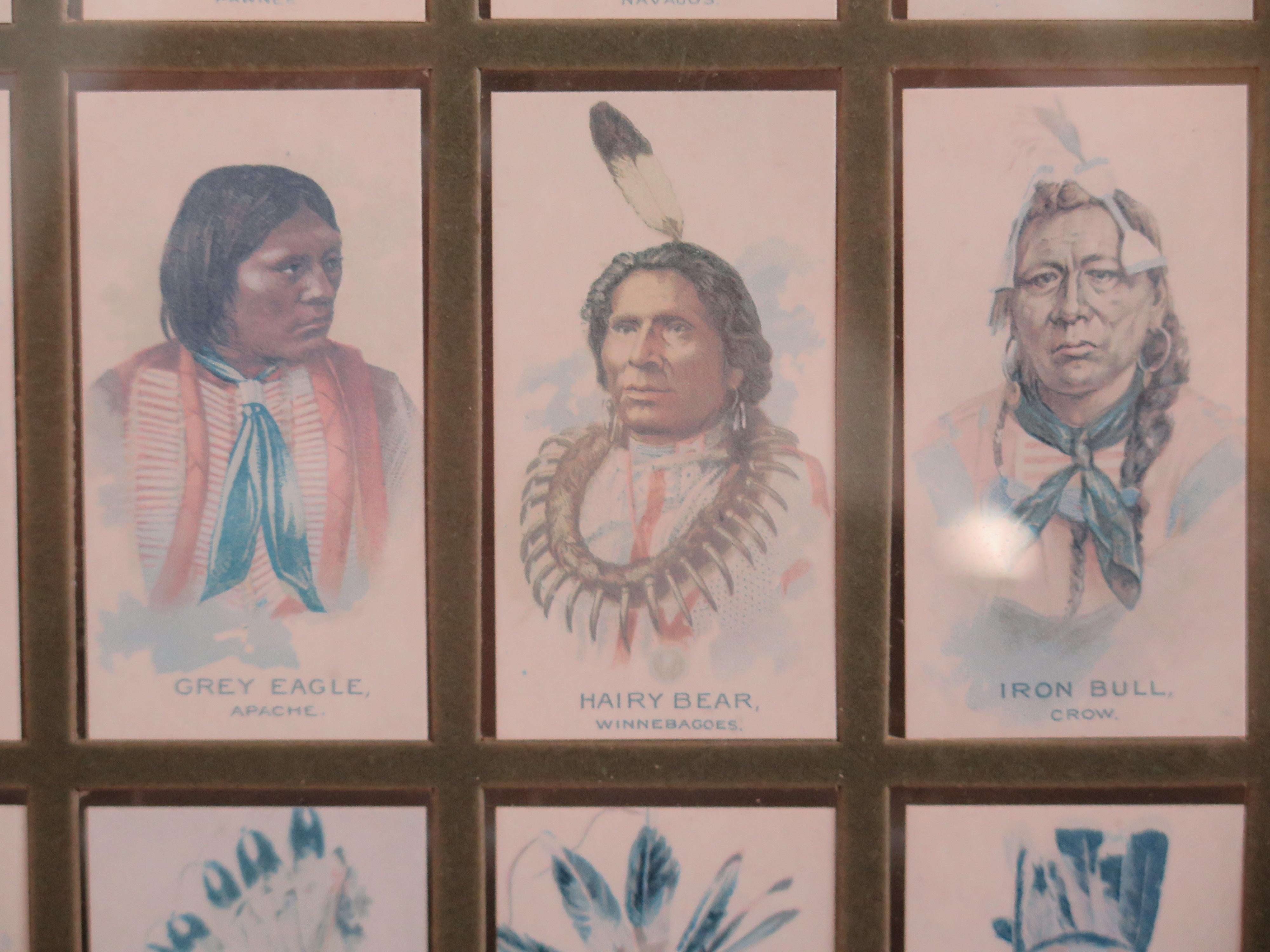 American Indian Chiefs Set 50 Framed Cigarette Cards by Allen & Ginter Reprints  For Sale 1