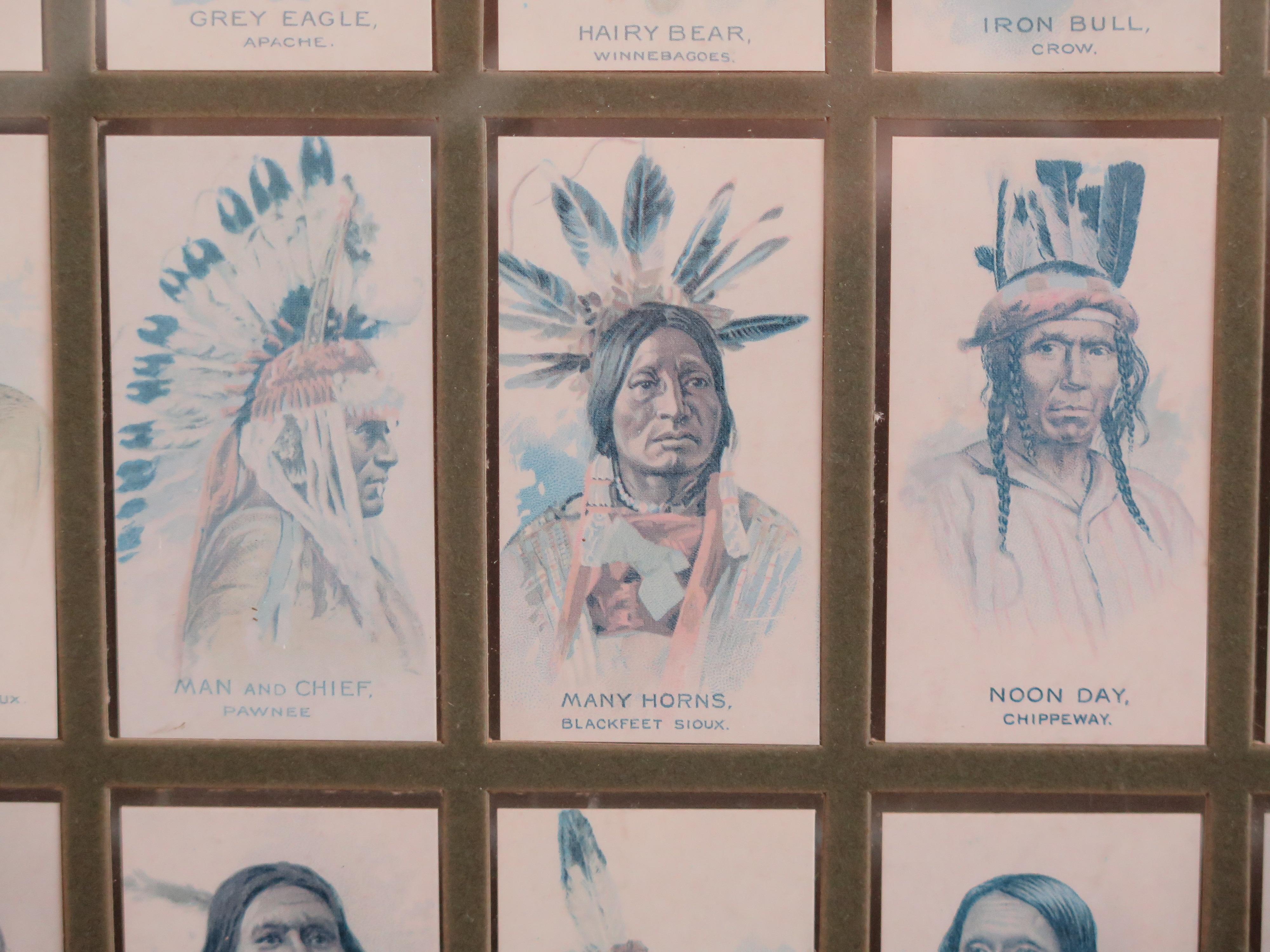 American Indian Chiefs Set 50 Framed Cigarette Cards by Allen & Ginter Reprints For Sale 2