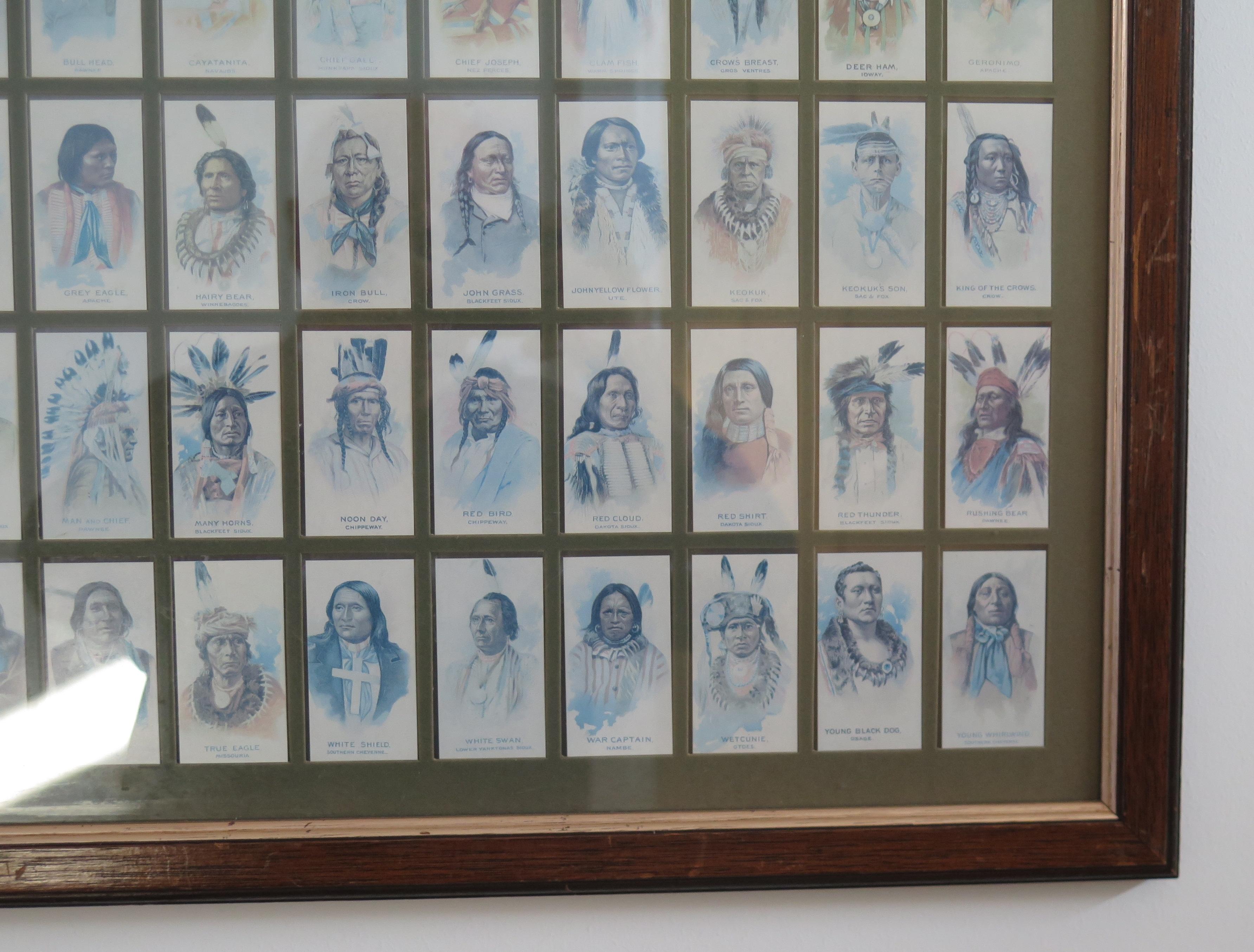 American Indian Chiefs Set 50 Framed Cigarette Cards by Allen & Ginter Reprints  In Good Condition For Sale In Lincoln, Lincolnshire