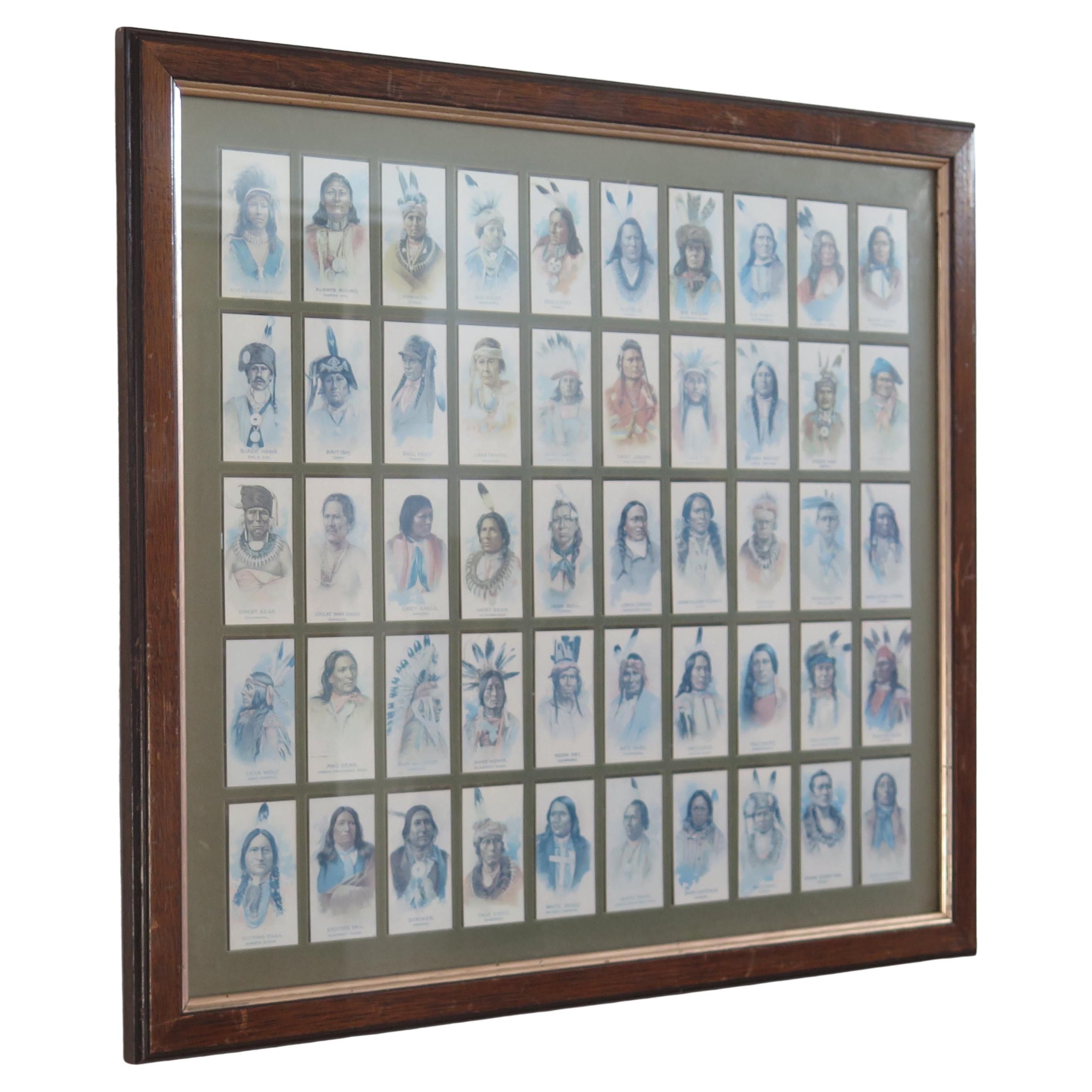 American Indian Chiefs Set 50 Framed Cigarette Cards by Allen & Ginter Reprints  For Sale