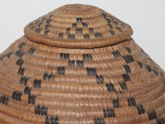 American Indian Coiled Hand Woven Lidded Basket