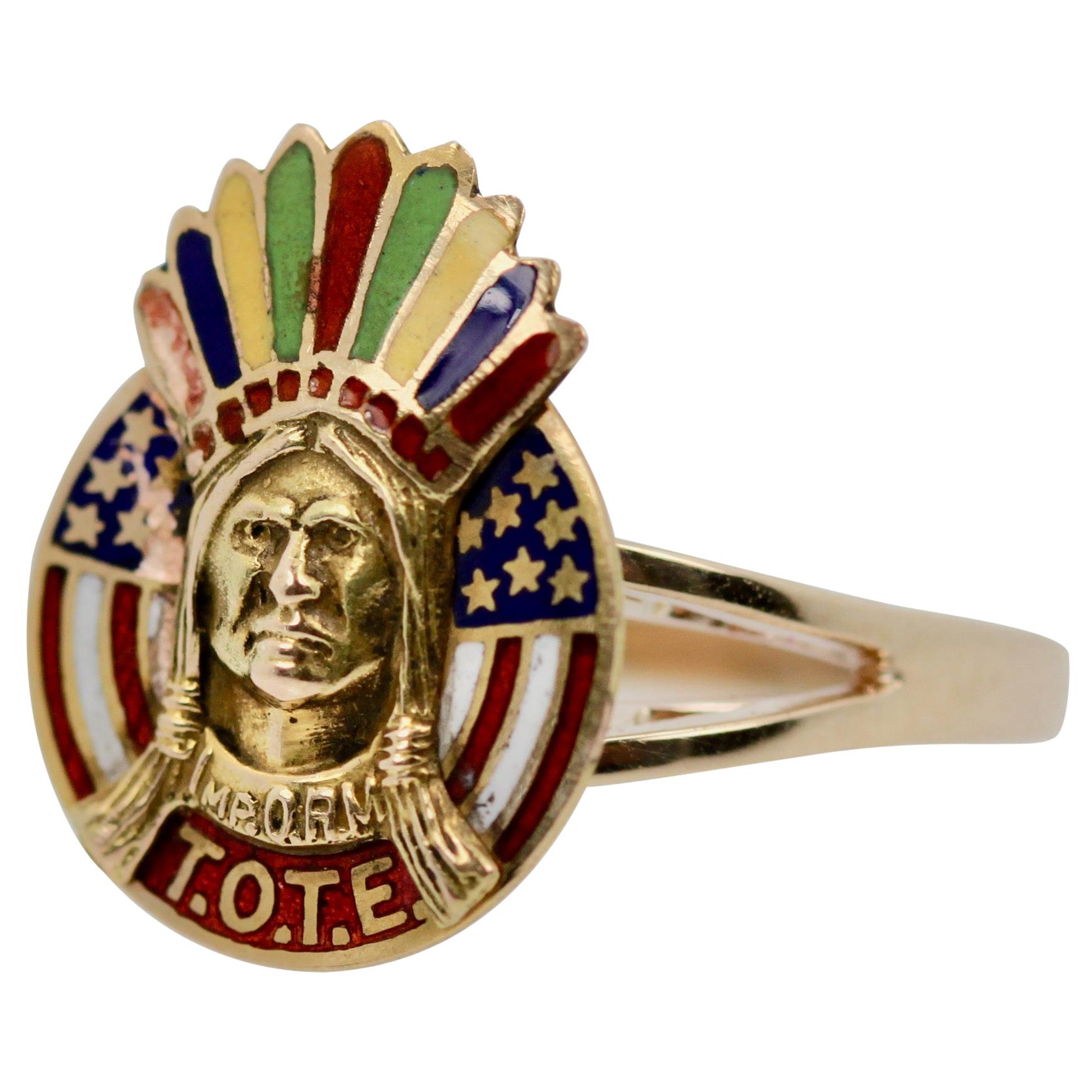American Indian Enamel Ring 14 Karat Gold