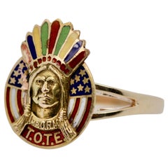 Vintage American Indian Enamel Ring 14 Karat Gold