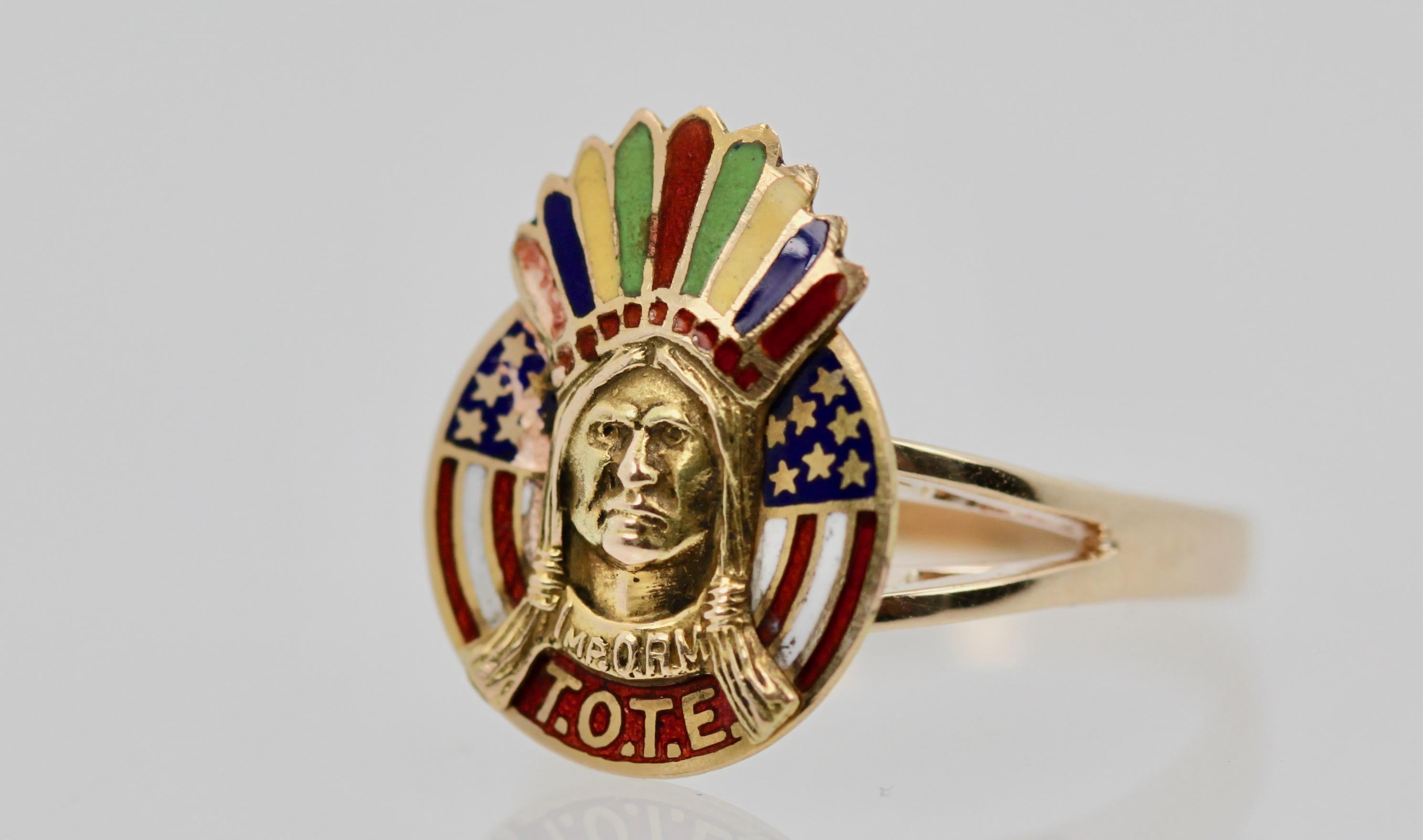 American Indian Enamel Ring 14 Karat Gold 5