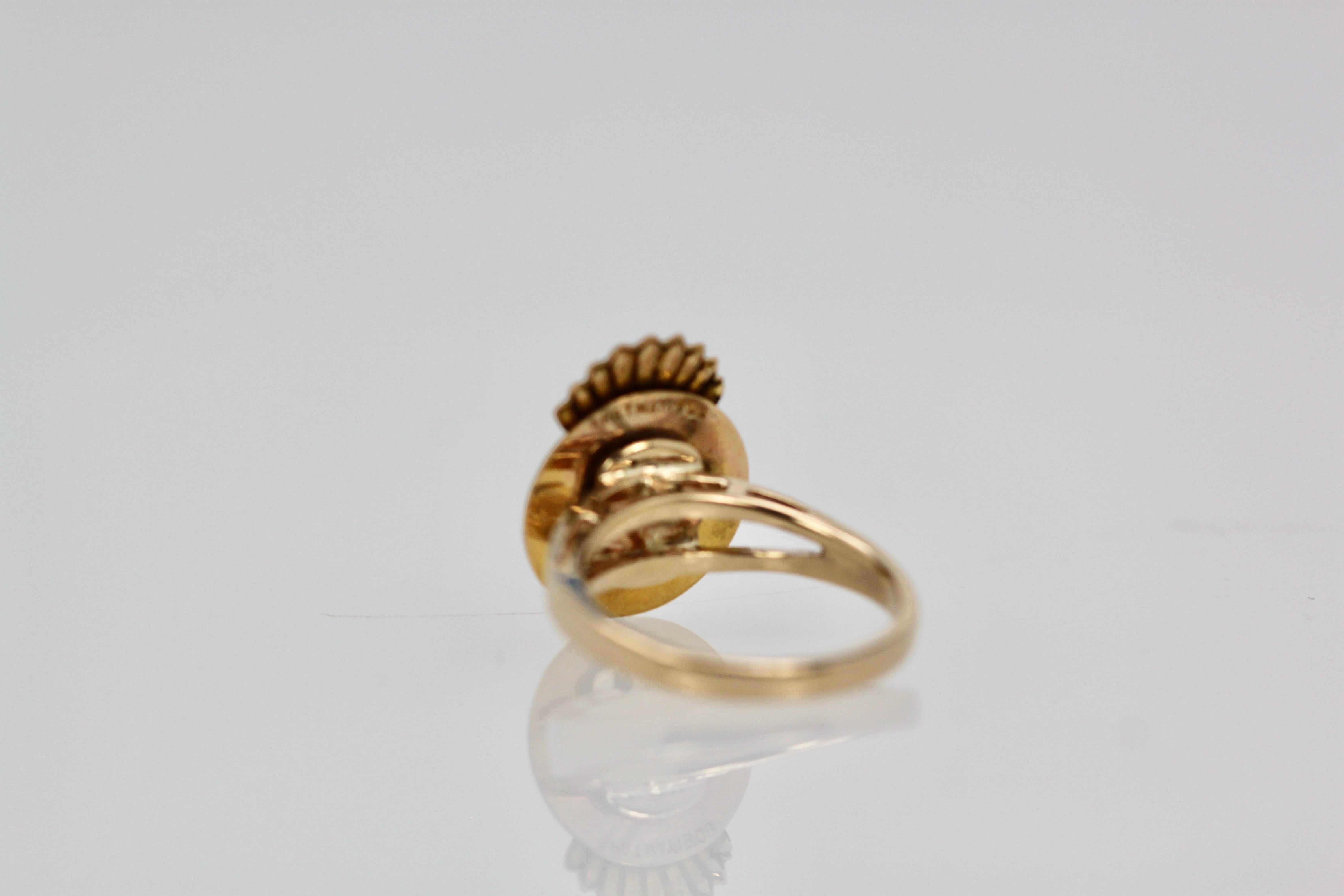 Artisan American Indian Enamel Ring 14 Karat Gold