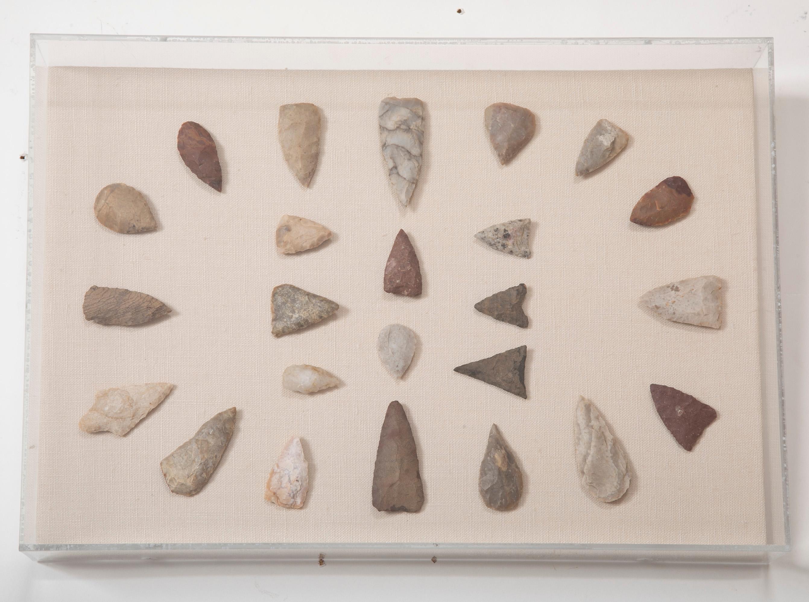 18th Century and Earlier American Indian Framed Arrowhead Collection, Set of Four