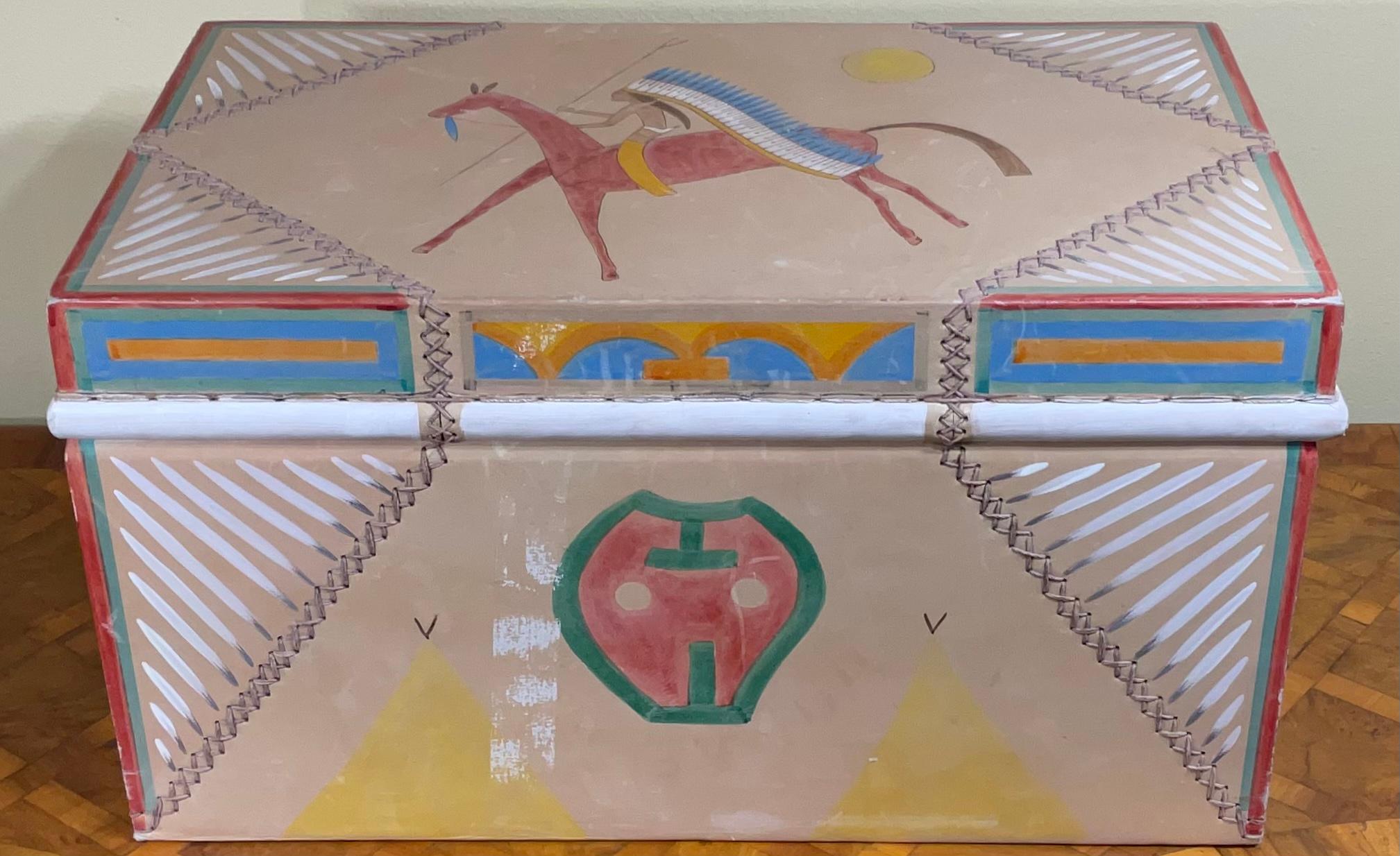 American Indian Hand Painted Leather Box  7