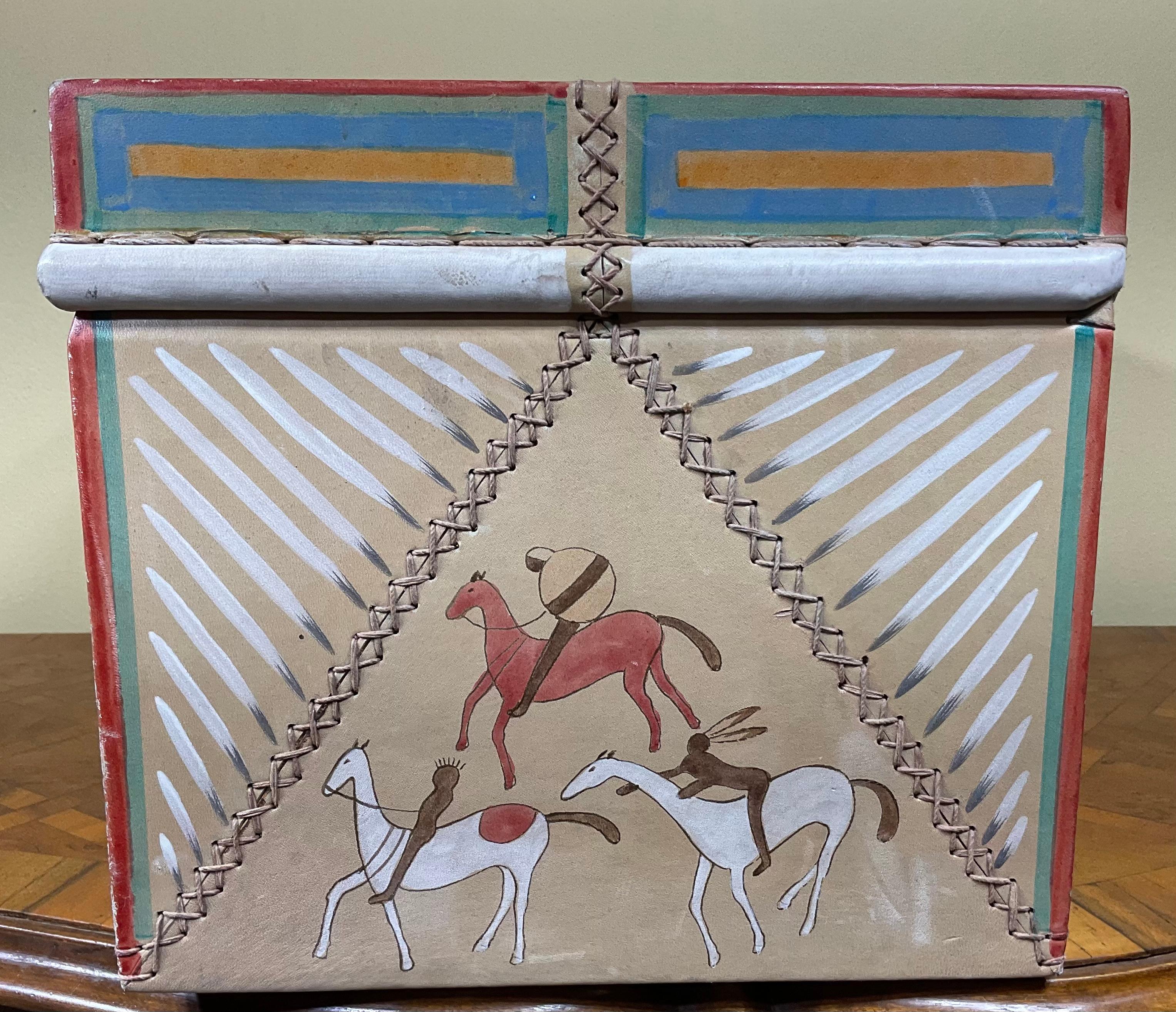 20th Century American Indian Hand Painted Leather Box 