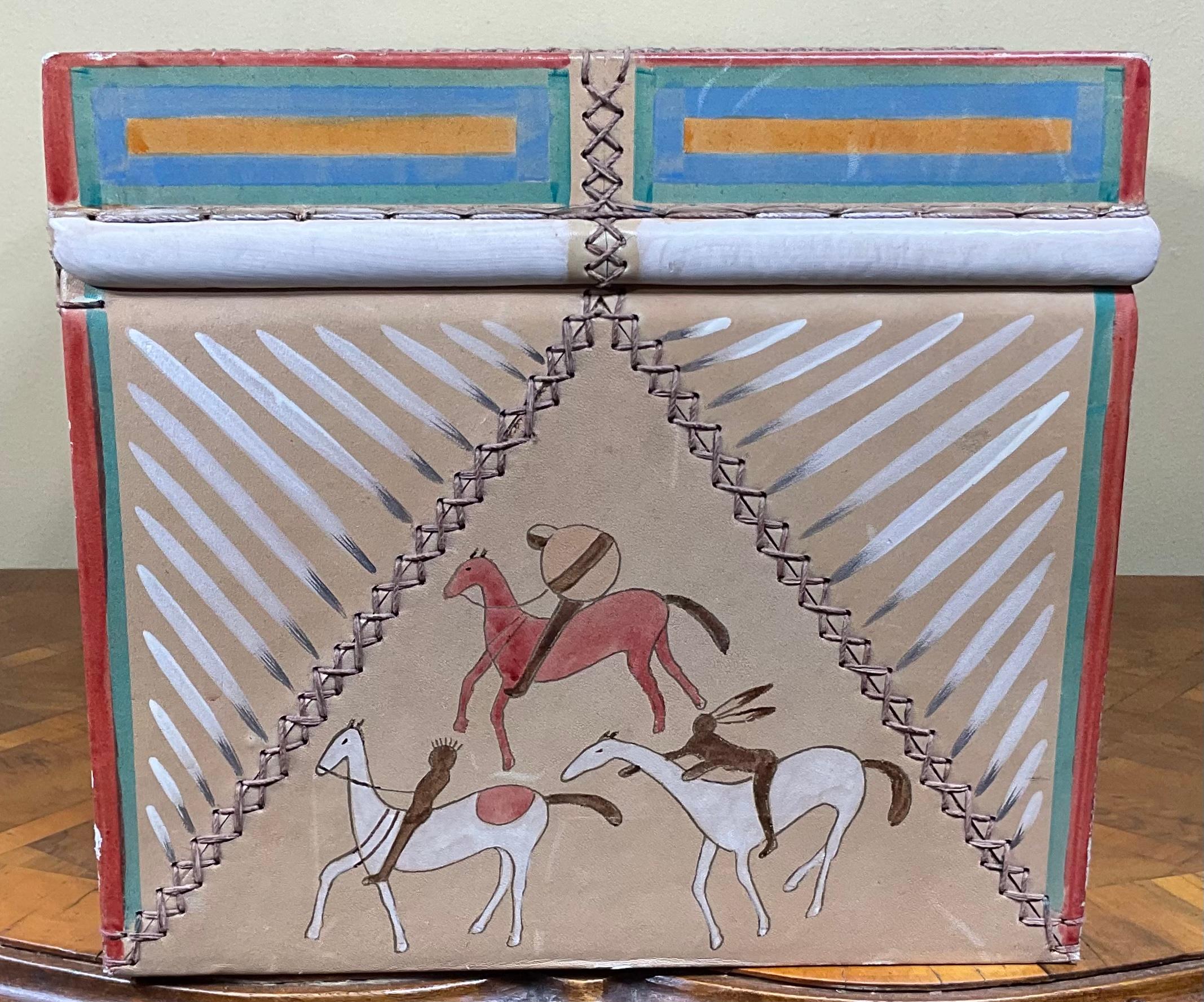 American Indian Hand Painted Leather Box  2