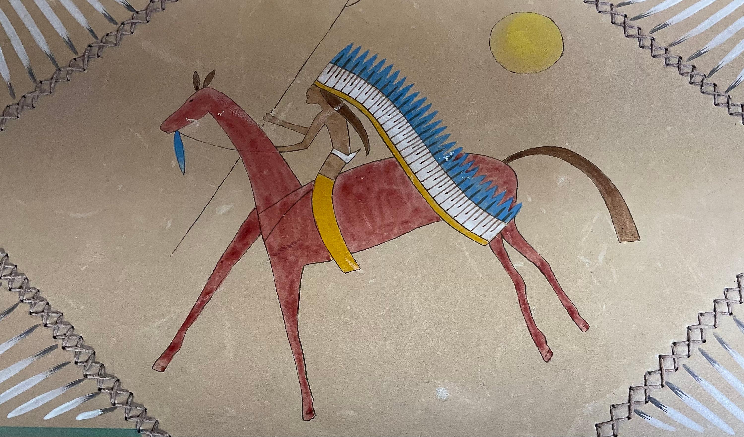 American Indian Hand Painted Leather Box  4