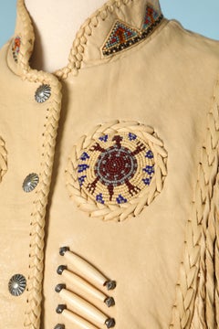 American Indian leather vest with beaded work and fringes Diamond Leather