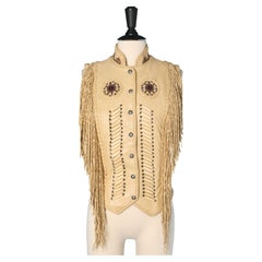 American Indian leather vest with beaded work and fringes Diamond Leather 