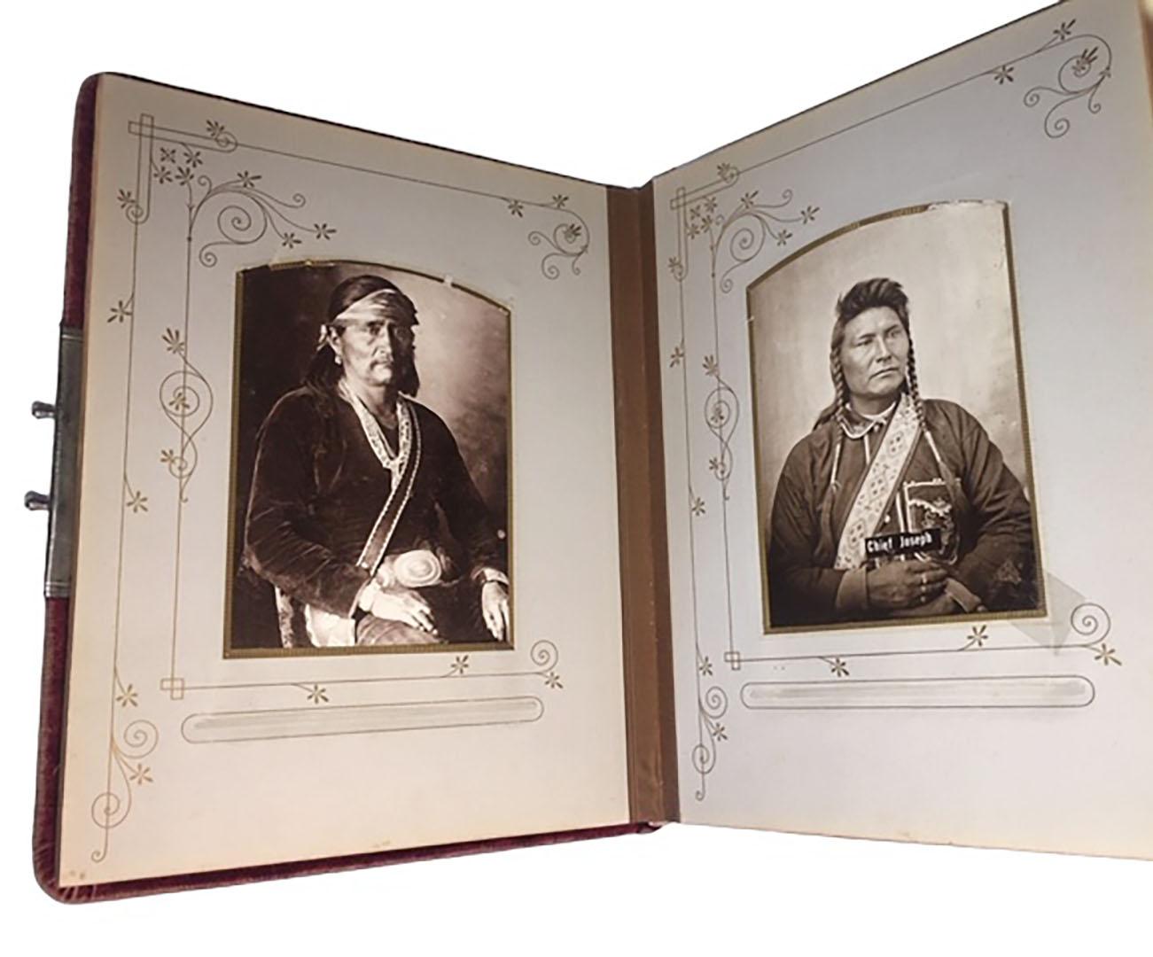 American Indian Red Velvet Photo Book Of Indians In Good Condition For Sale In Dallas, TX