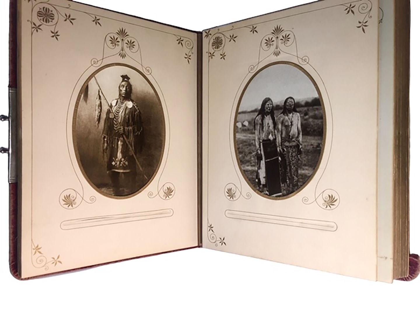 Early 20th Century American Indian Red Velvet Photo Book Of Indians For Sale