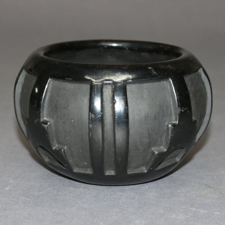 American Indian Sculpted Black Pottery Vase by Robert Naranjo, Santa