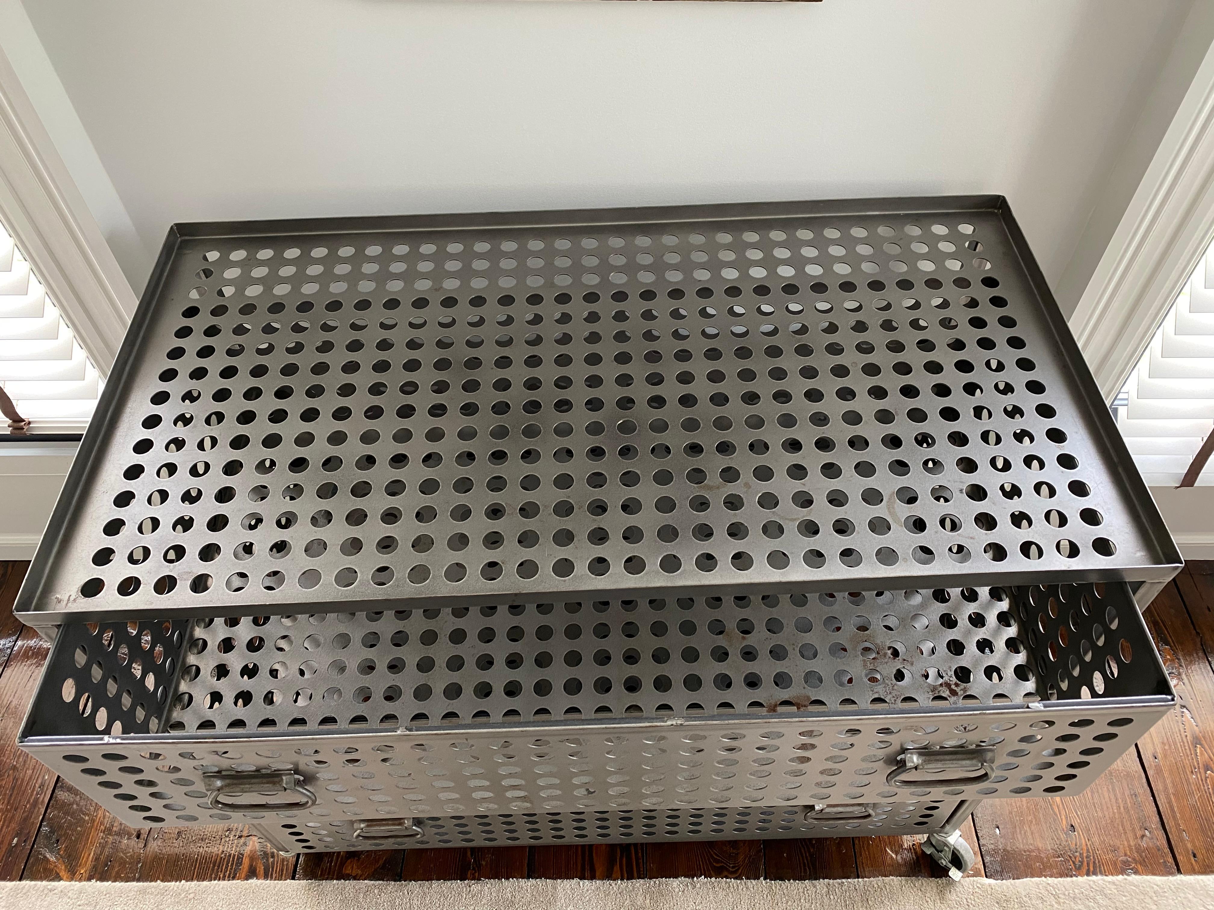 American Industrial Perforated Steel 3-Drawer Dresser In Good Condition In New York, NY