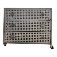 Vintage American Industrial Perforated Steel 3-Drawer Dresser