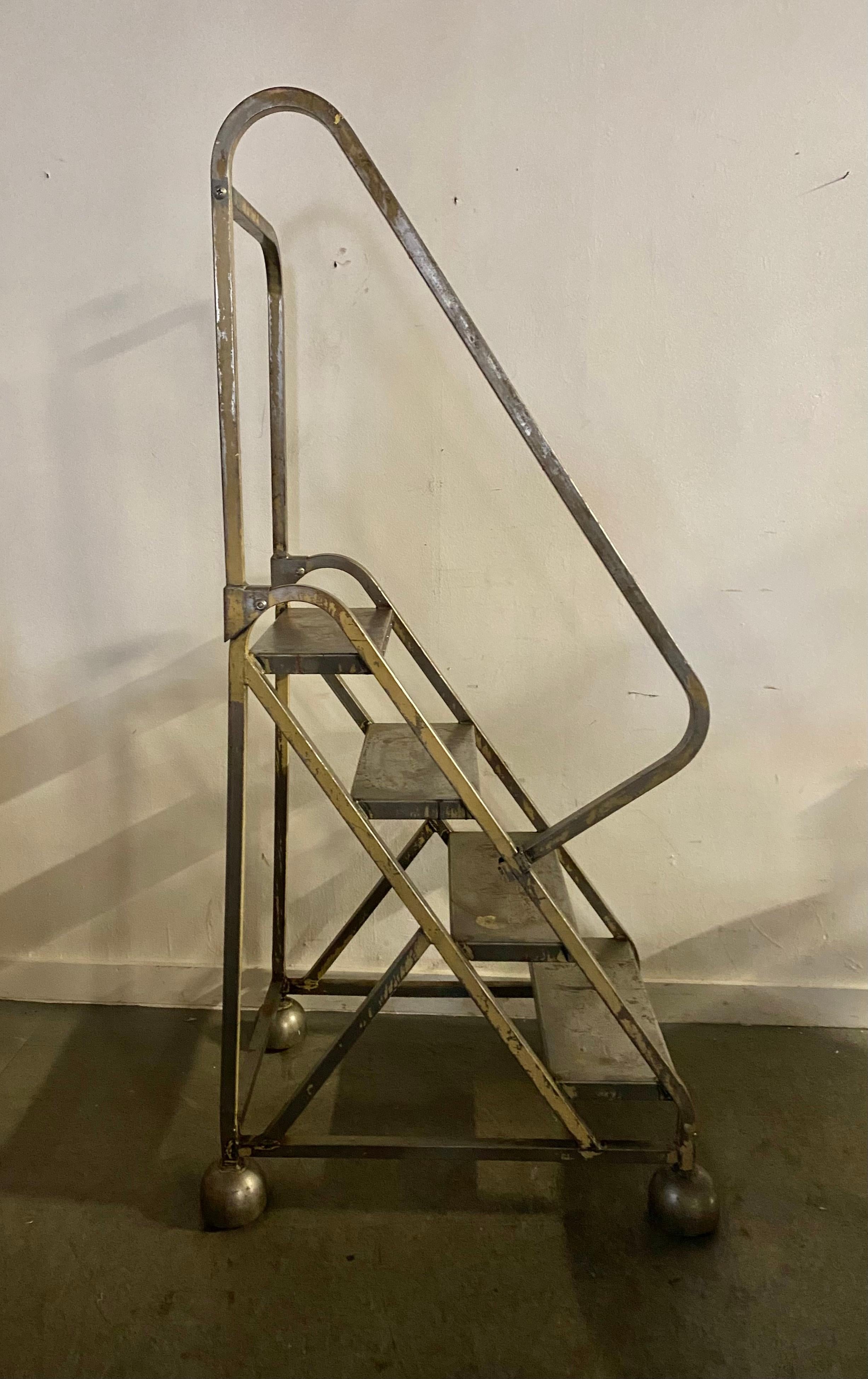 American Industrial Rolling work platform / steps/ ladder by Cotterman co... Classic design,, Wonderful patina.. fully functional.. Art / sculpture.Hand delivery avail to New yORK cITY OR anywhere en route from buffalo NY