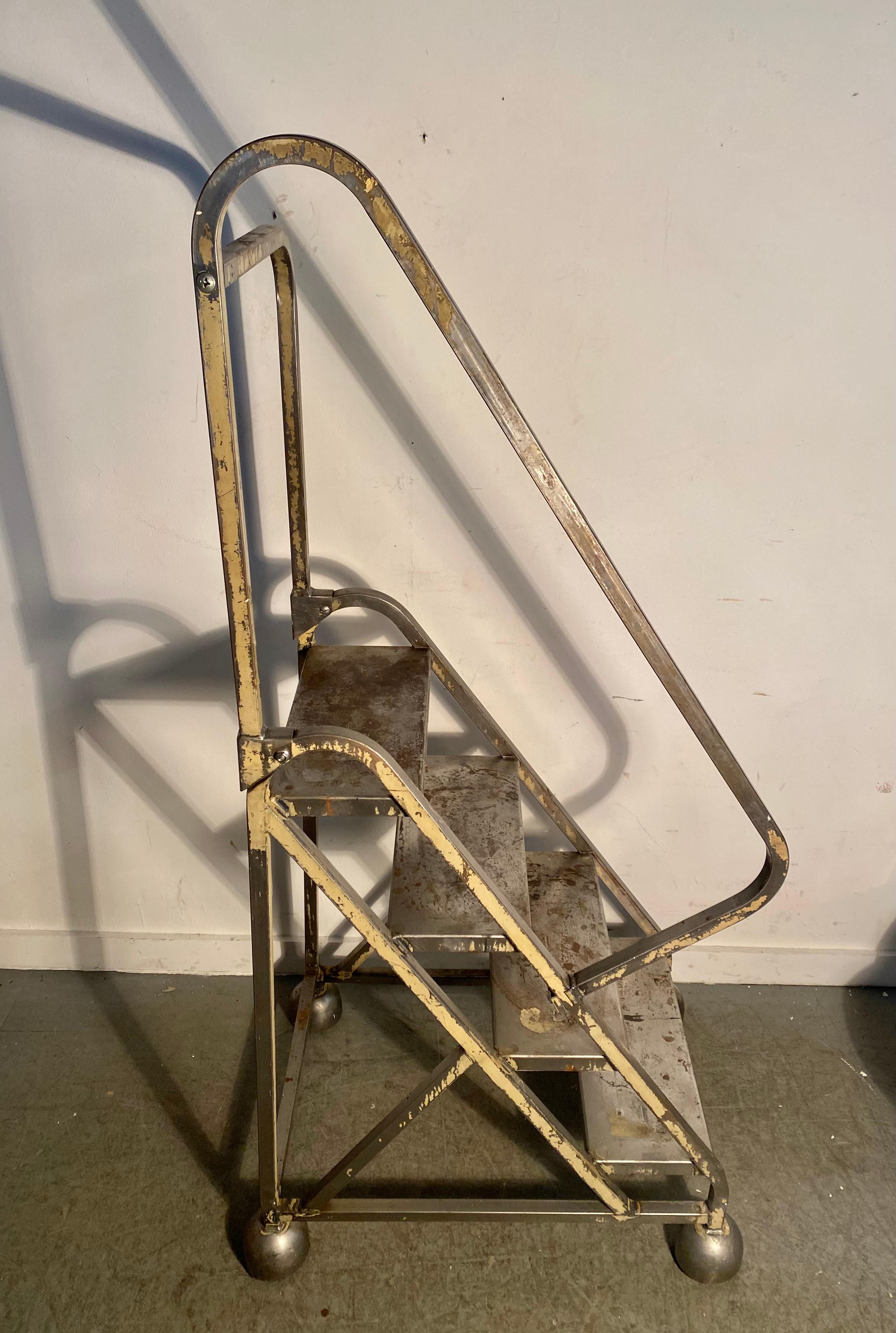 American Industrial Rolling work platform / steps/ ladder by Cotterman co. In Distressed Condition For Sale In Buffalo, NY