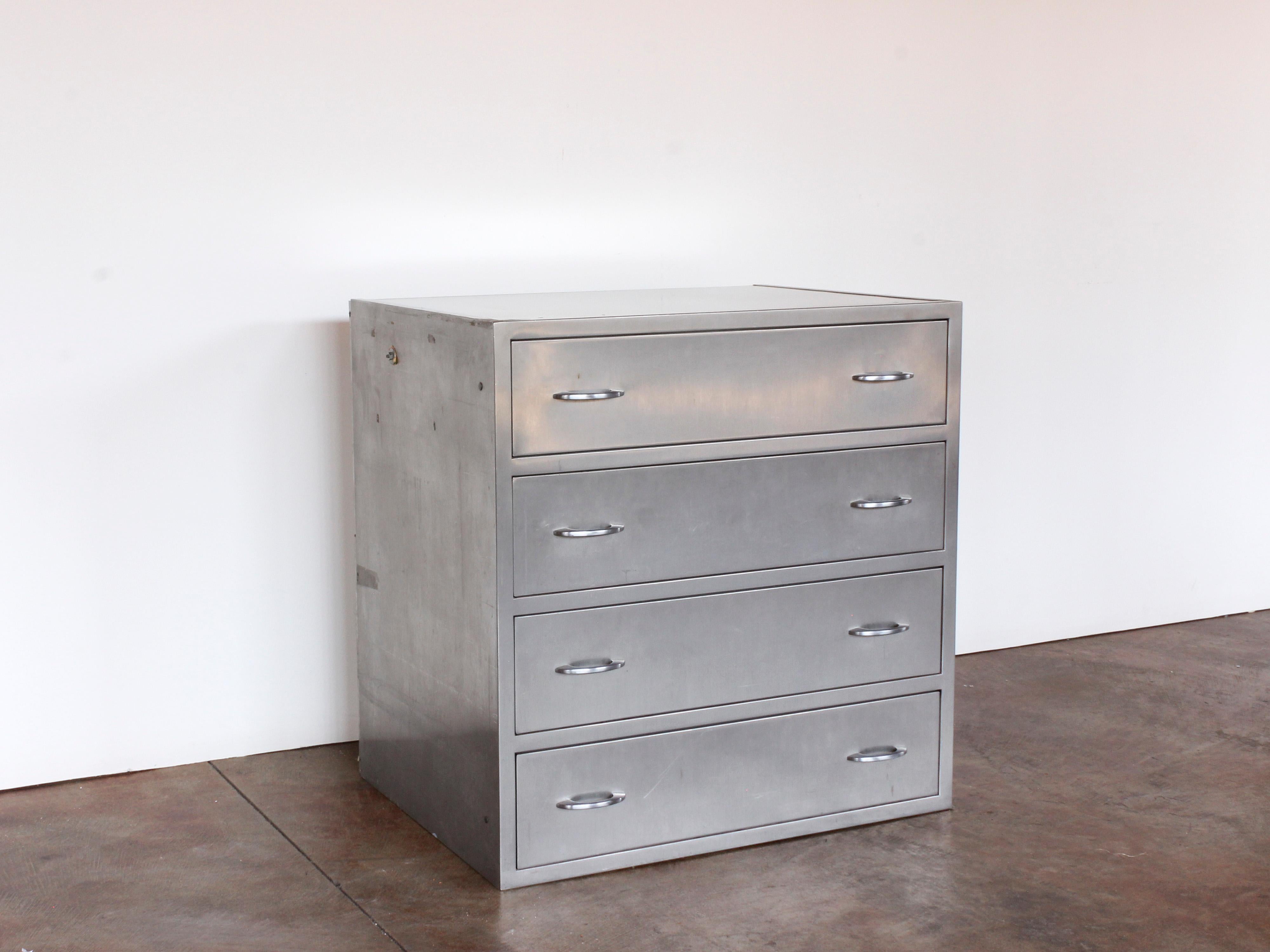 American industrial stainless steel chest with 4 drawers, c. 1940s. Drawer: 19.5