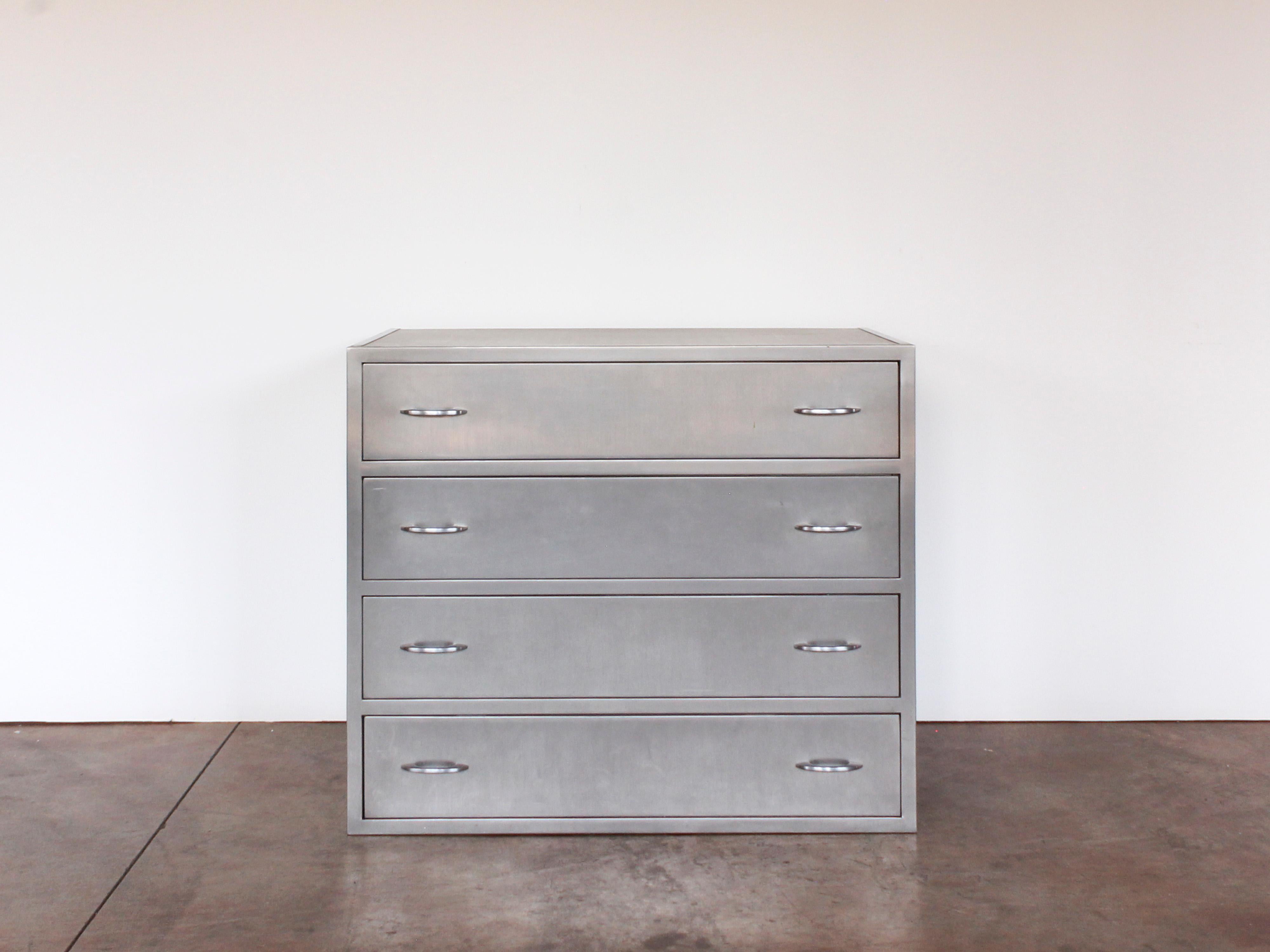 American Industrial Stainless Steel Chest or Dresser with 4 Drawers, c. 1940s. 

Drawer: 33.75