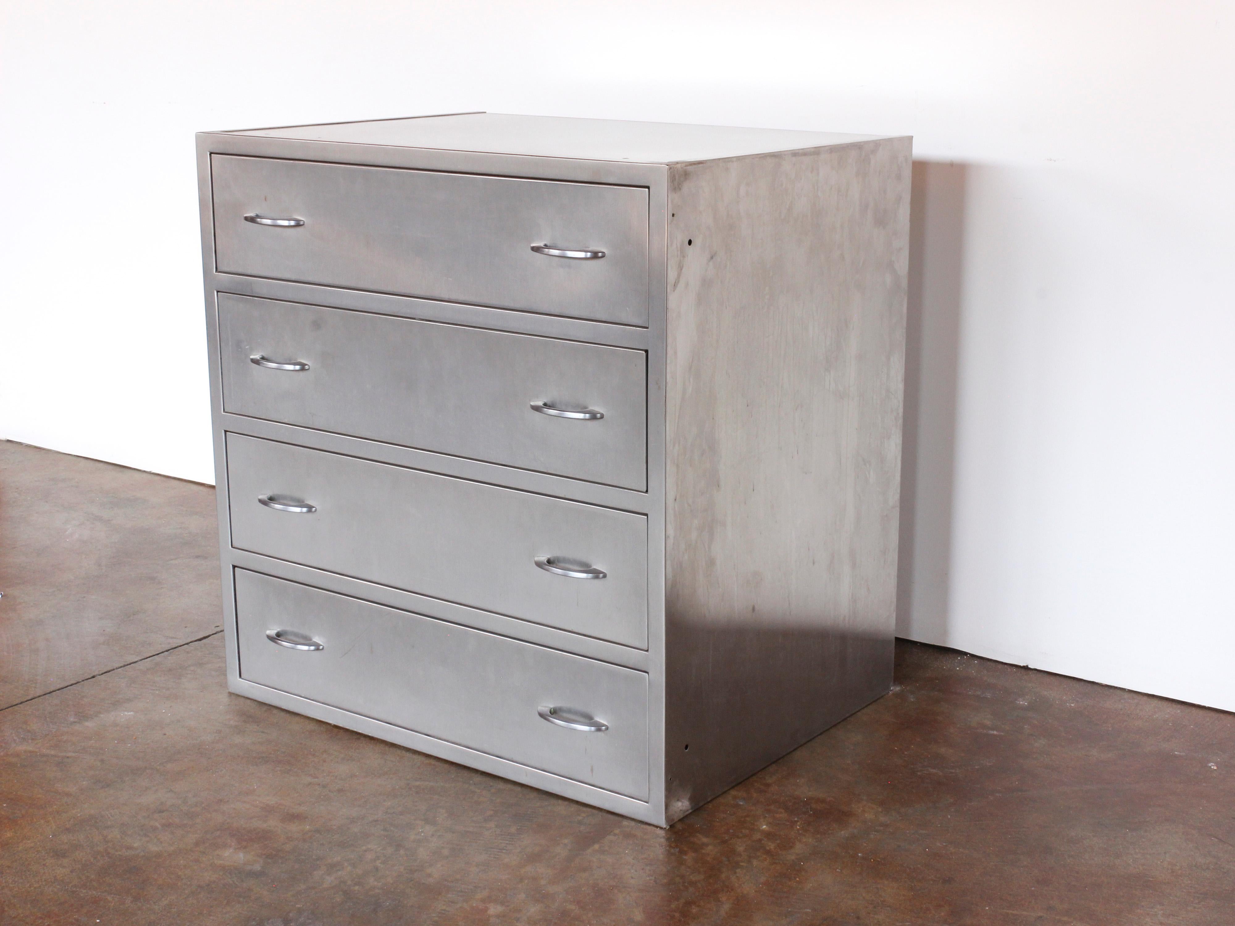 American Industrial Stainless Steel Chest with 4 Drawers, C. 1940s In Good Condition In Chicago, IL