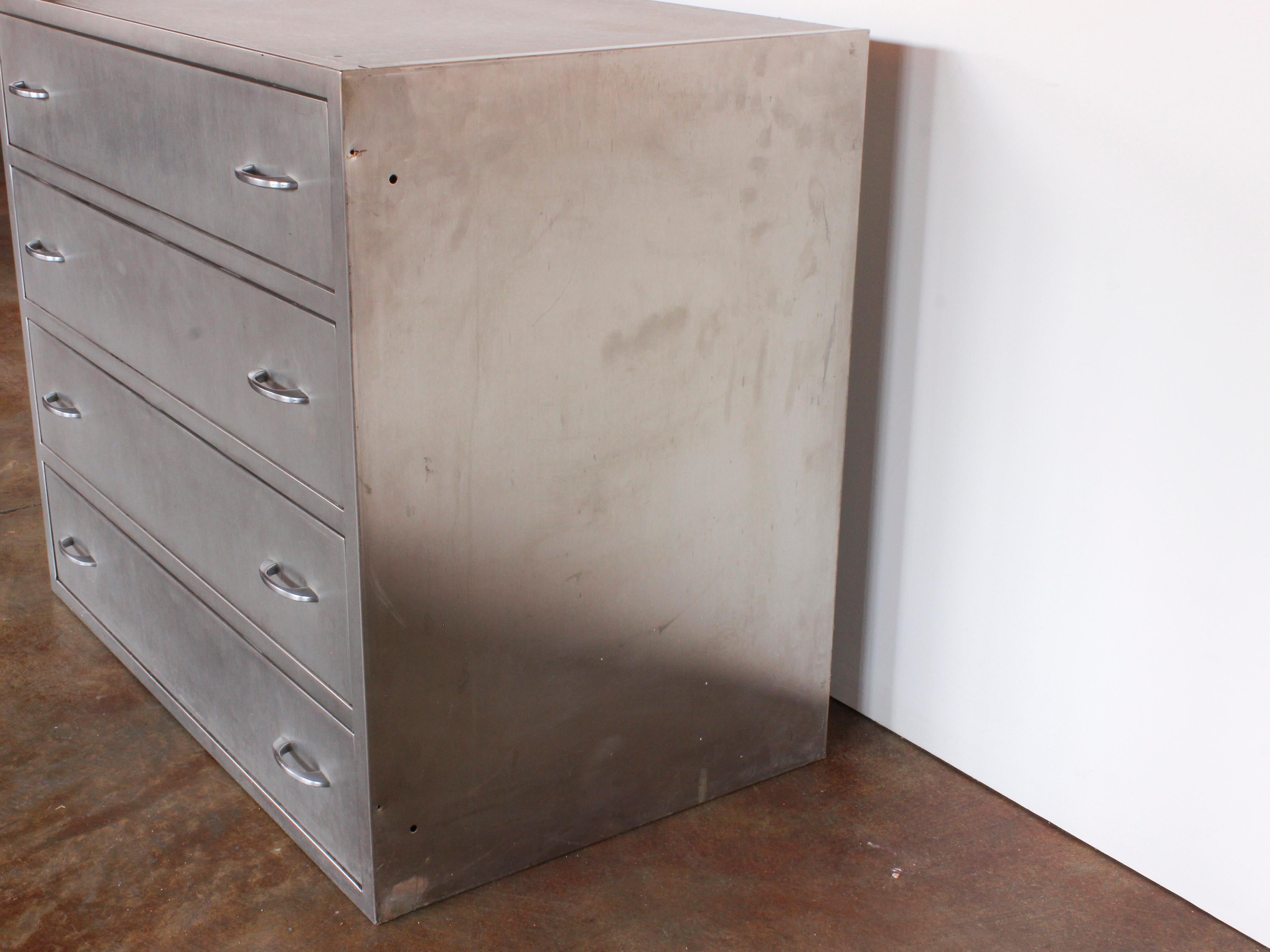 Mid-20th Century American Industrial Stainless Steel Chest With 4 Drawers, C. 1940s For Sale