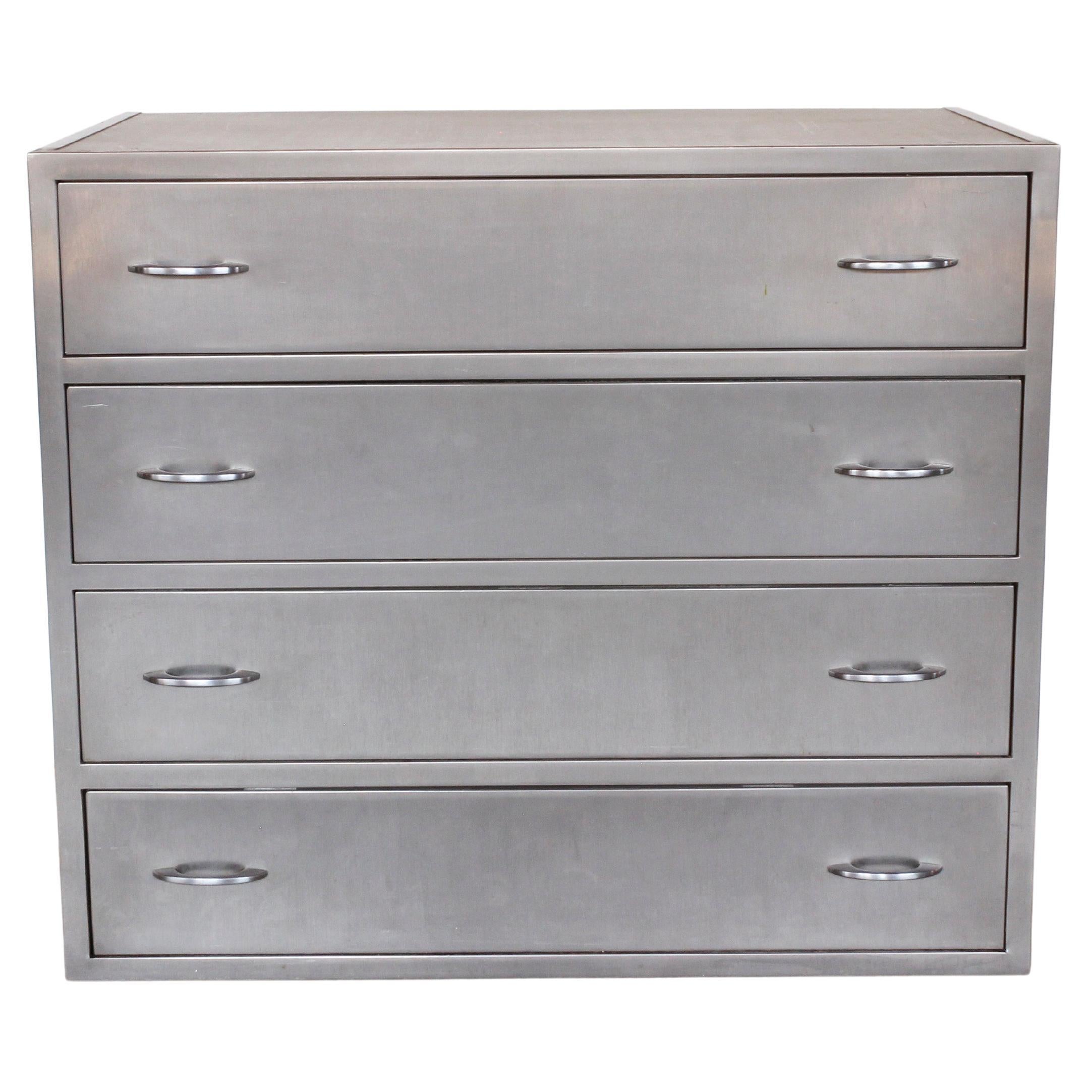 American Industrial Stainless Steel Chest With 4 Drawers, C. 1940s For Sale