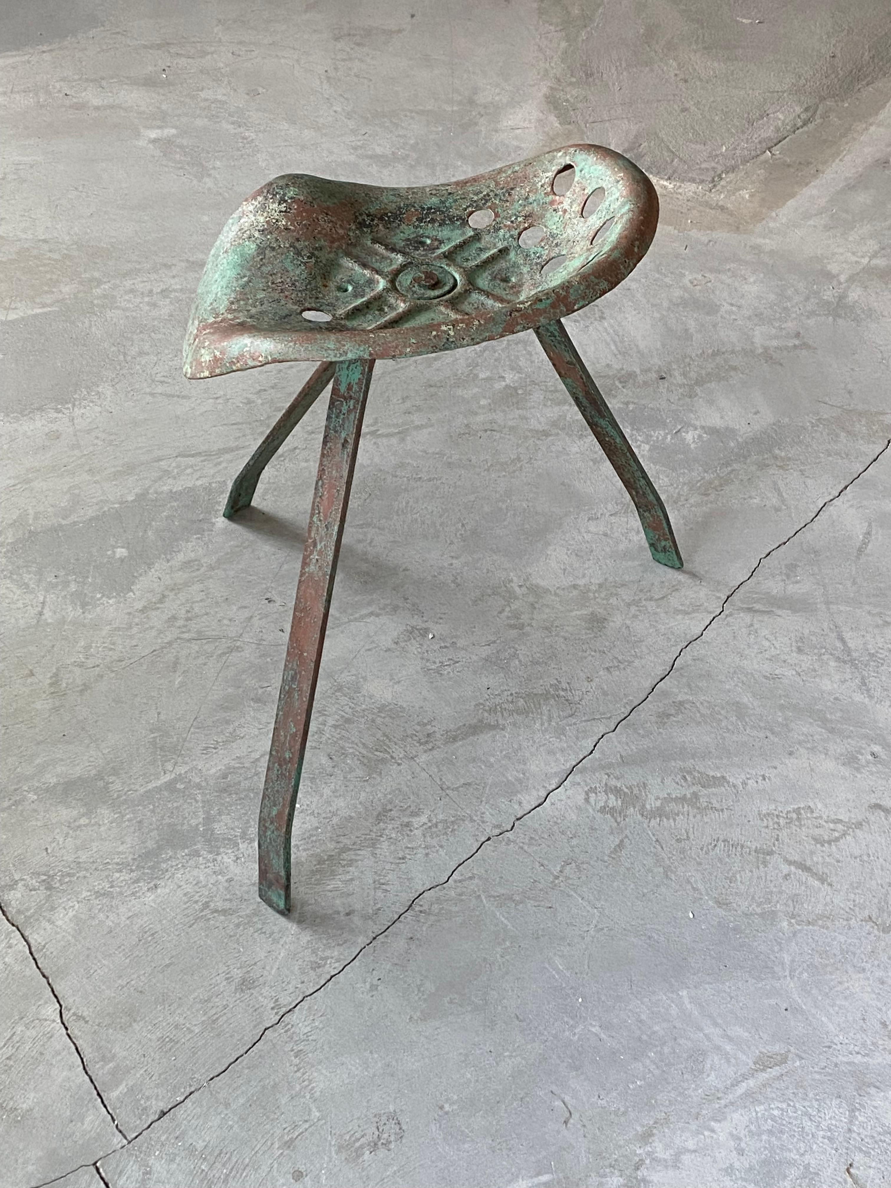 Mid-20th Century American, Industrial Stool, Green-Painted Metal, United States, 1940s